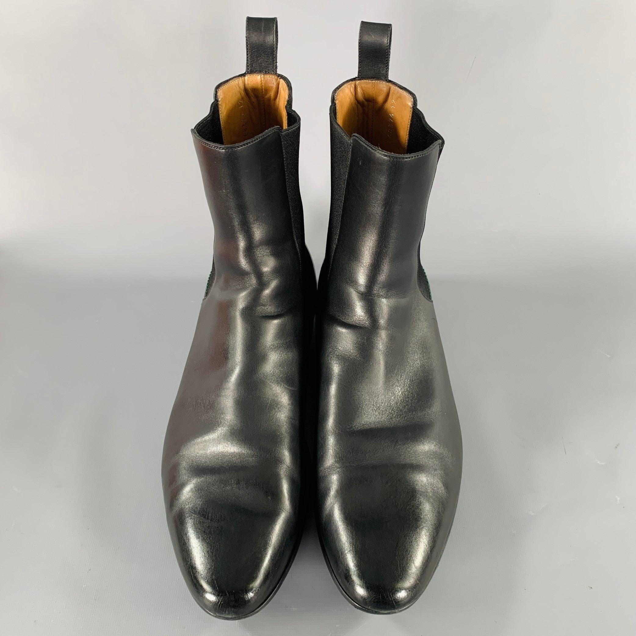 Men's GUCCI Size 12.5 Black Mixed Materials Leather Pull On Boots