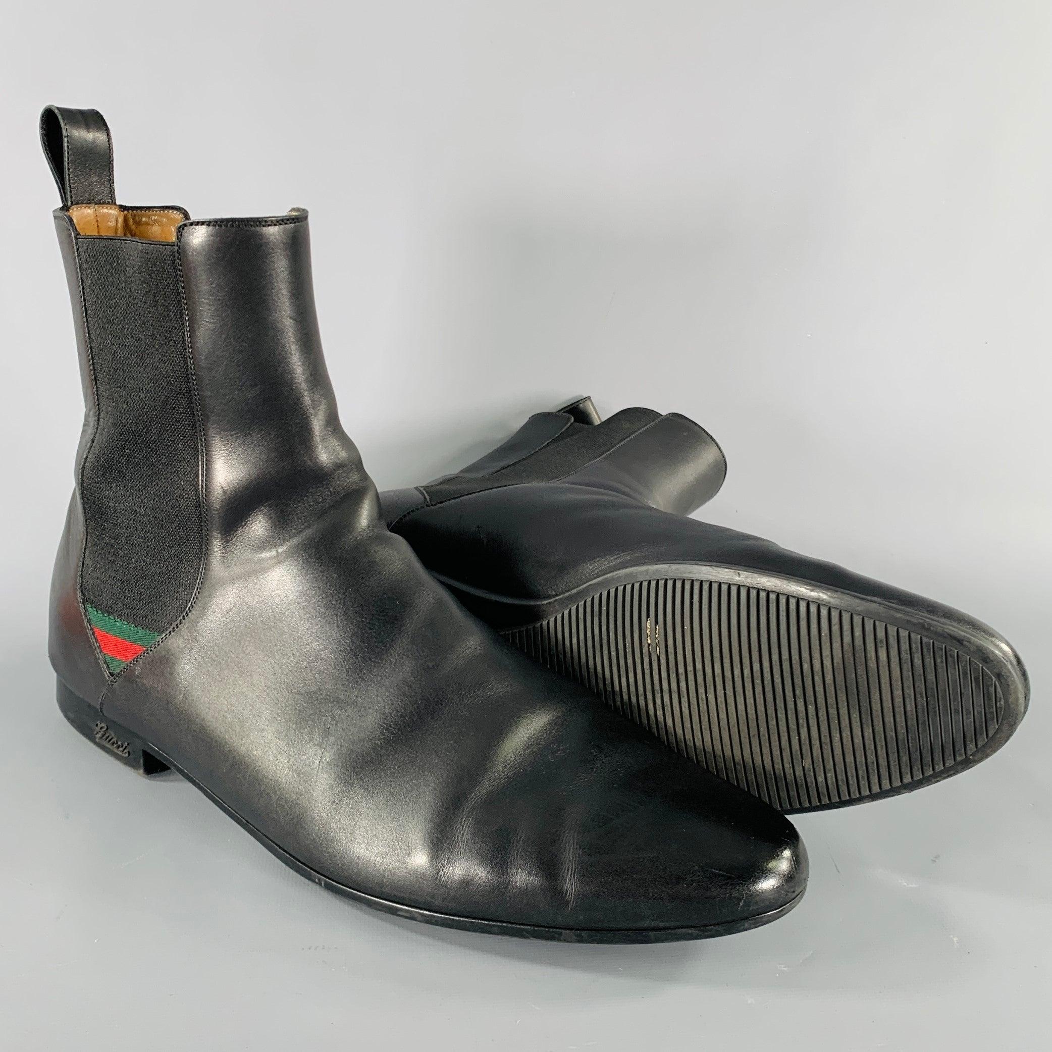 GUCCI Size 12.5 Black Mixed Materials Leather Pull On Boots 1