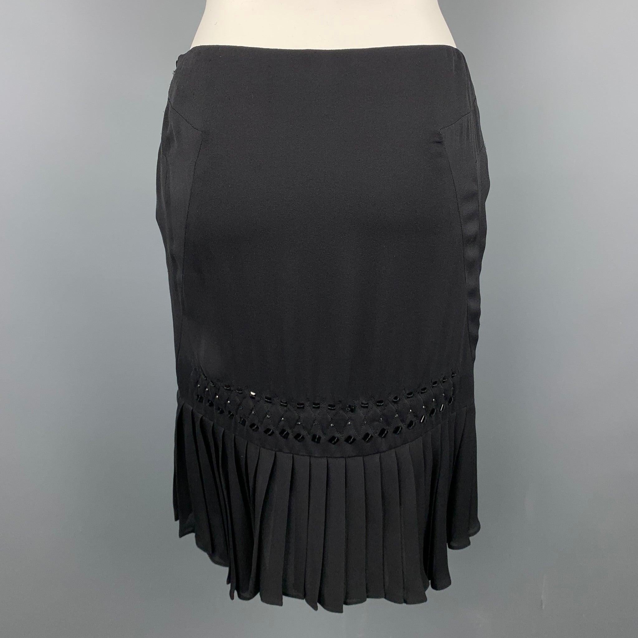 GUCCI Size 2 Black Beaded Silk Pleated Skirt In Good Condition For Sale In San Francisco, CA