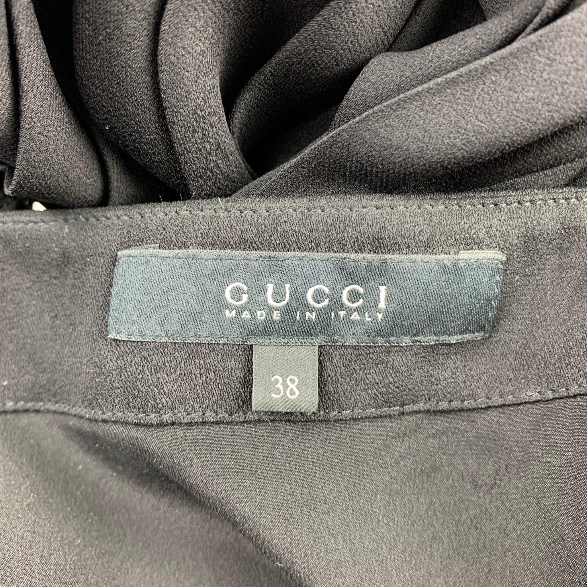 GUCCI Size 2 Black Beaded Silk Pleated Skirt For Sale 1
