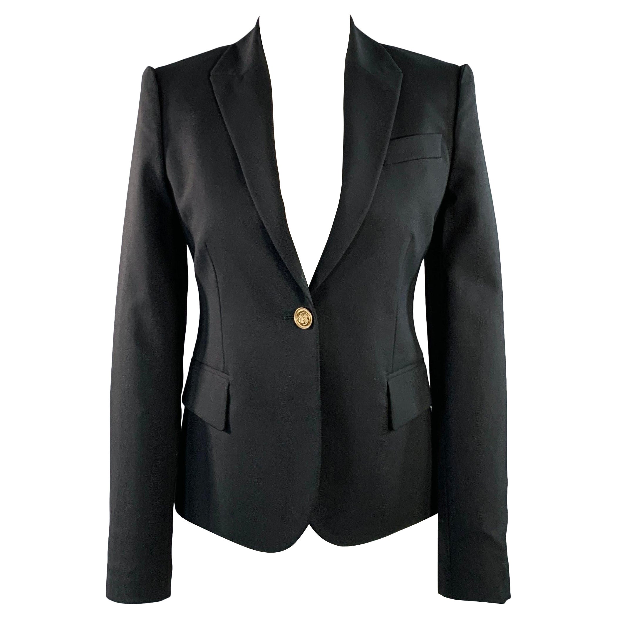 GUCCI Size 2 Black Wool Blend Peak Lapel Jacket Blazer