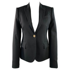 GUCCI Size 2 Black Wool Blend Peak Lapel Jacket Blazer