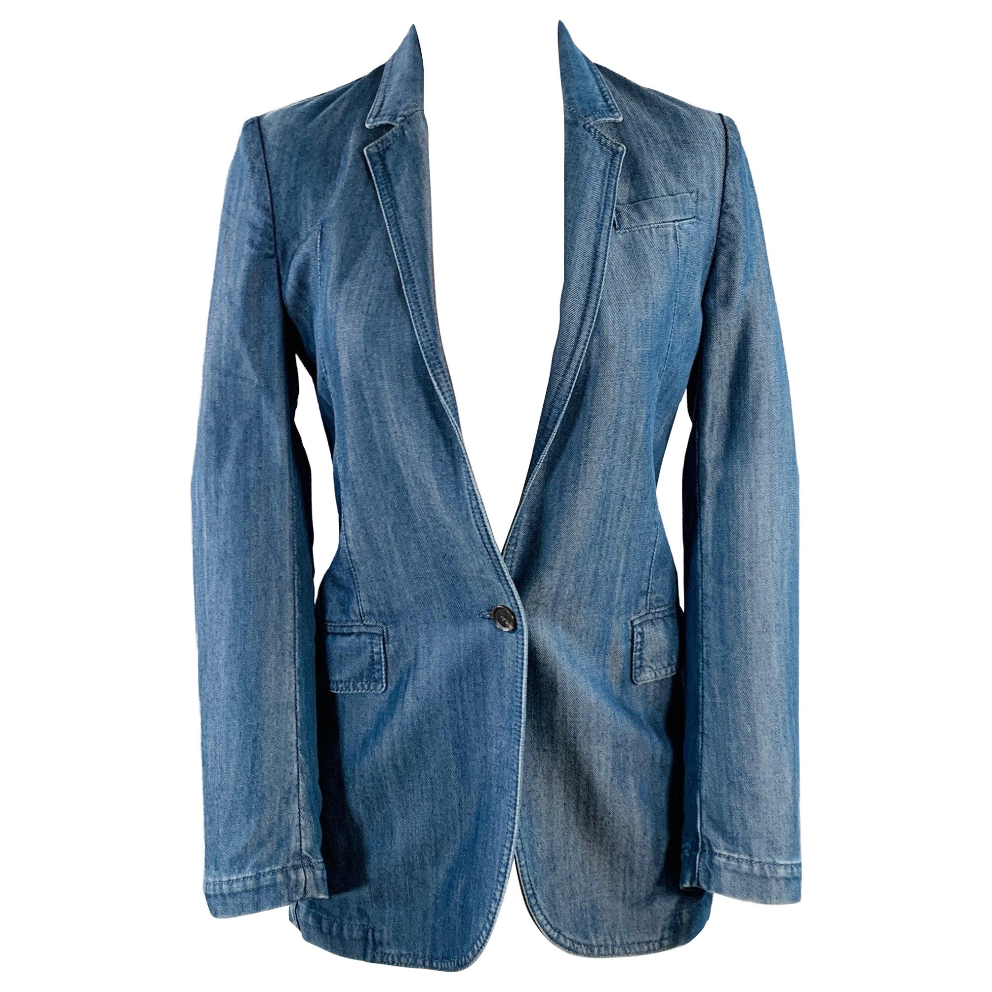 Gucci Size 2 Blue Lyocell Twill Notch Lapel Single Button Jacket Blazer en vente