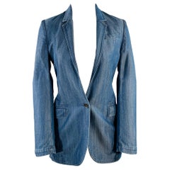 GUCCI Size 2 Blue Lyocell Twill Notch Lapel Single Button Jacket Blazer