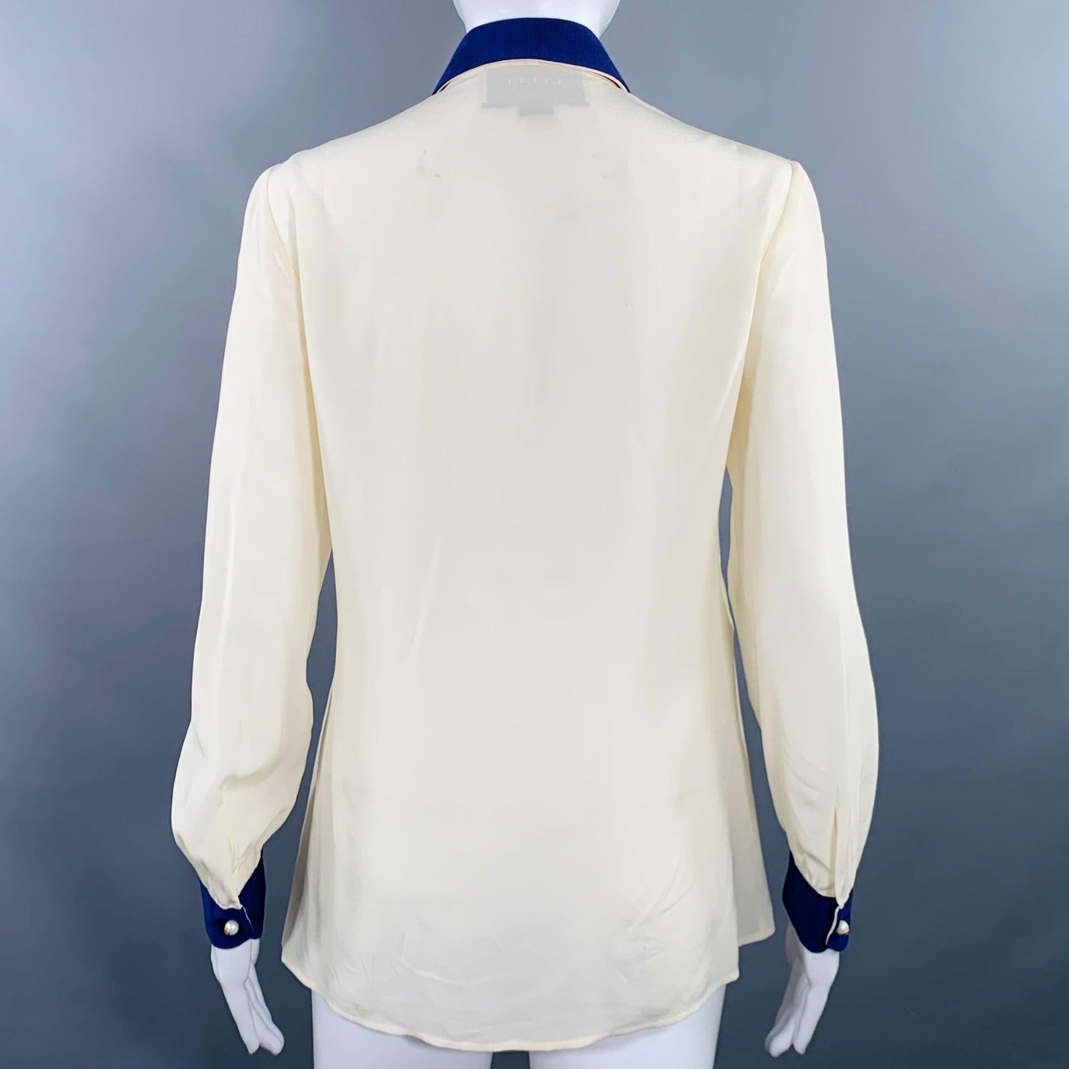 Women's GUCCI Size 2 Cream Red Blue Silk Embellishment Pussybow Honeybees Blouse For Sale