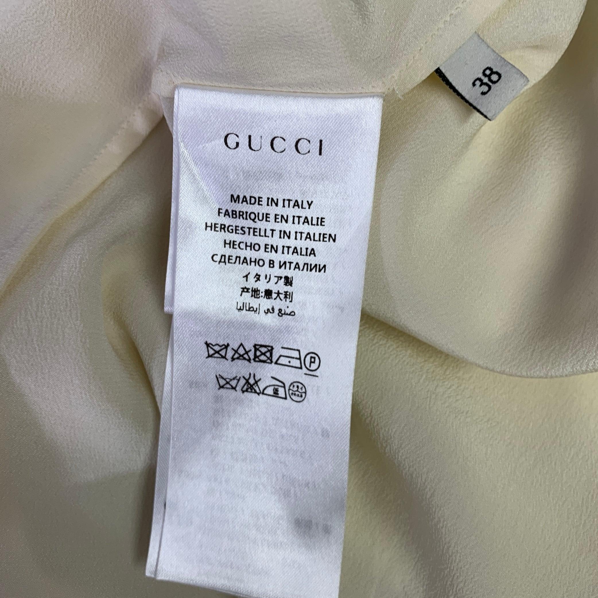 GUCCI Size 2 Cream Red Blue Silk Embellishment Pussybow Honeybees Blouse For Sale 3