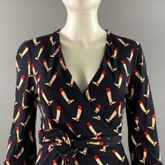 GUCCI Size 2 Navy Red Silk Riding Boots Wrap Knee-Length Dress