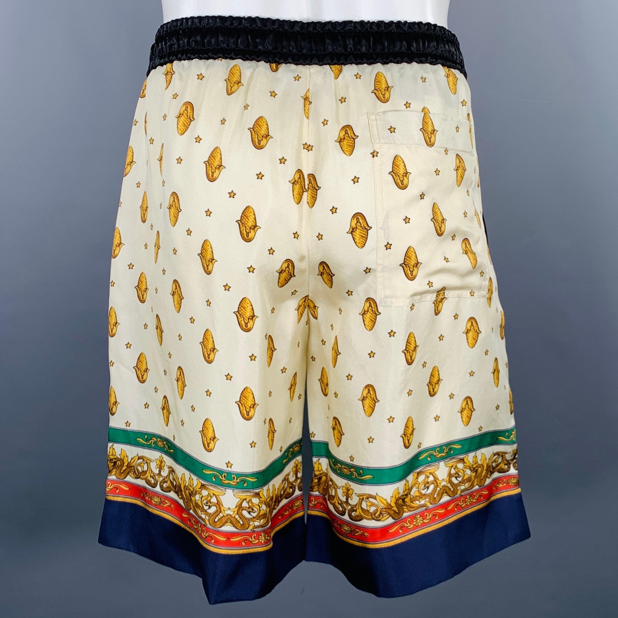 GUCCI Size 28 Black Beige Monogram Acorns Acetate Joggers Shorts In Excellent Condition For Sale In San Francisco, CA