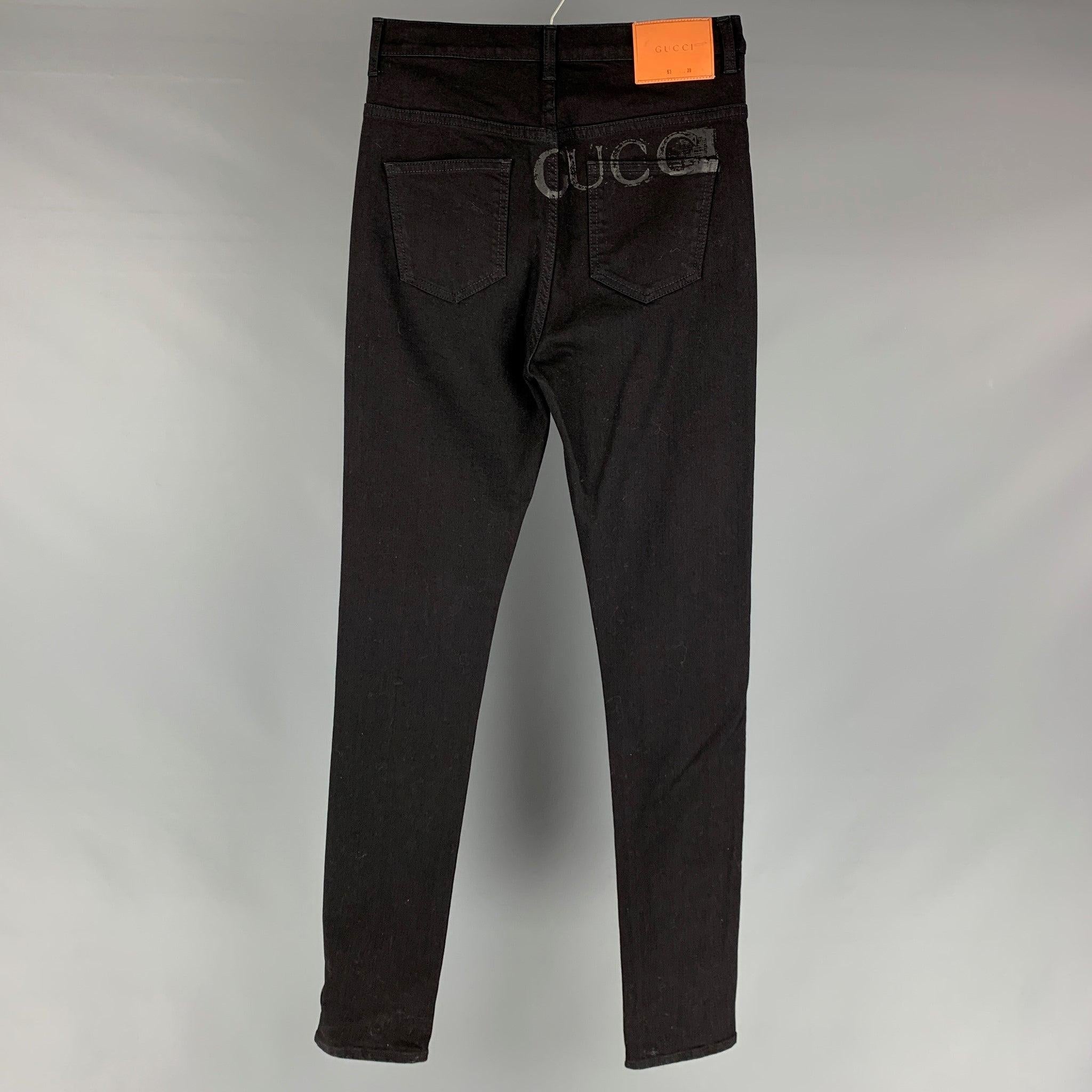 GUCCI Größe 28 Schwarz Stickerei Baumwolle Skinny Jeans im Zustand „Gut“ im Angebot in San Francisco, CA