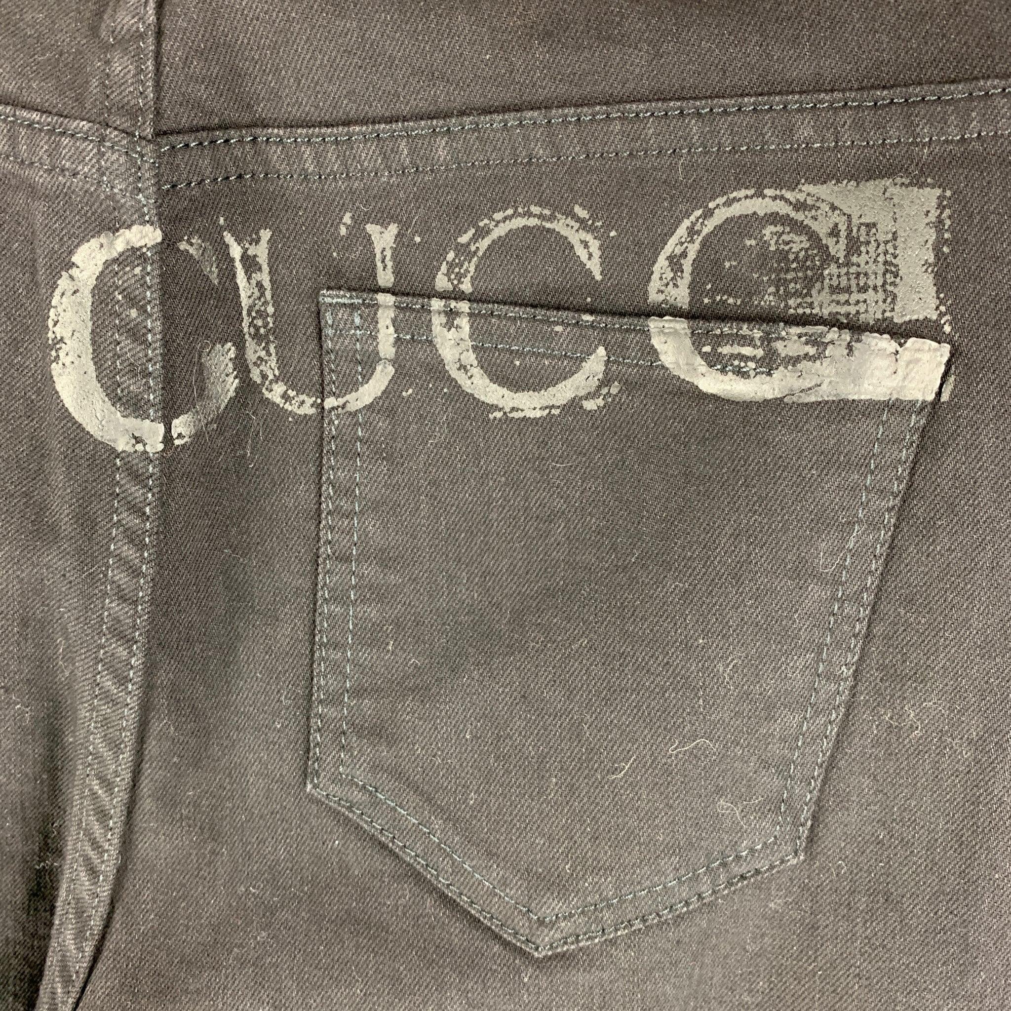 GUCCI Größe 28 Schwarz Stickerei Baumwolle Skinny Jeans Herren im Angebot
