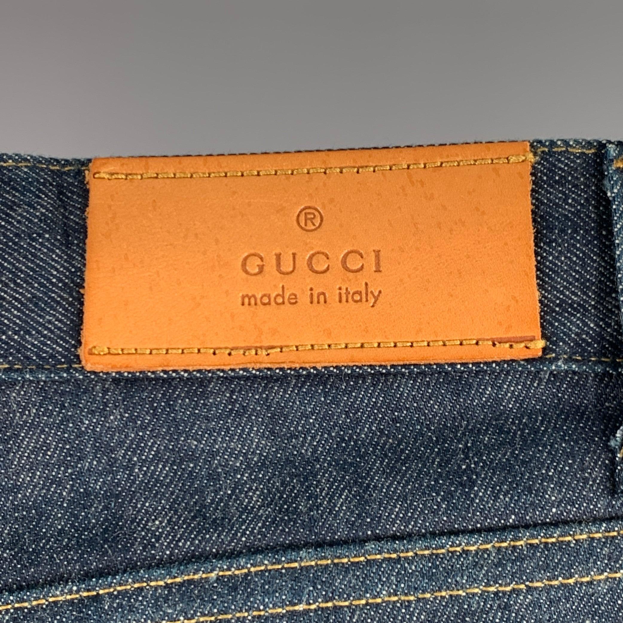 Noir Gucci Taille 28 Blue Contrast Stitch by Stitch Cotton Straight Button Fly Jeans en vente