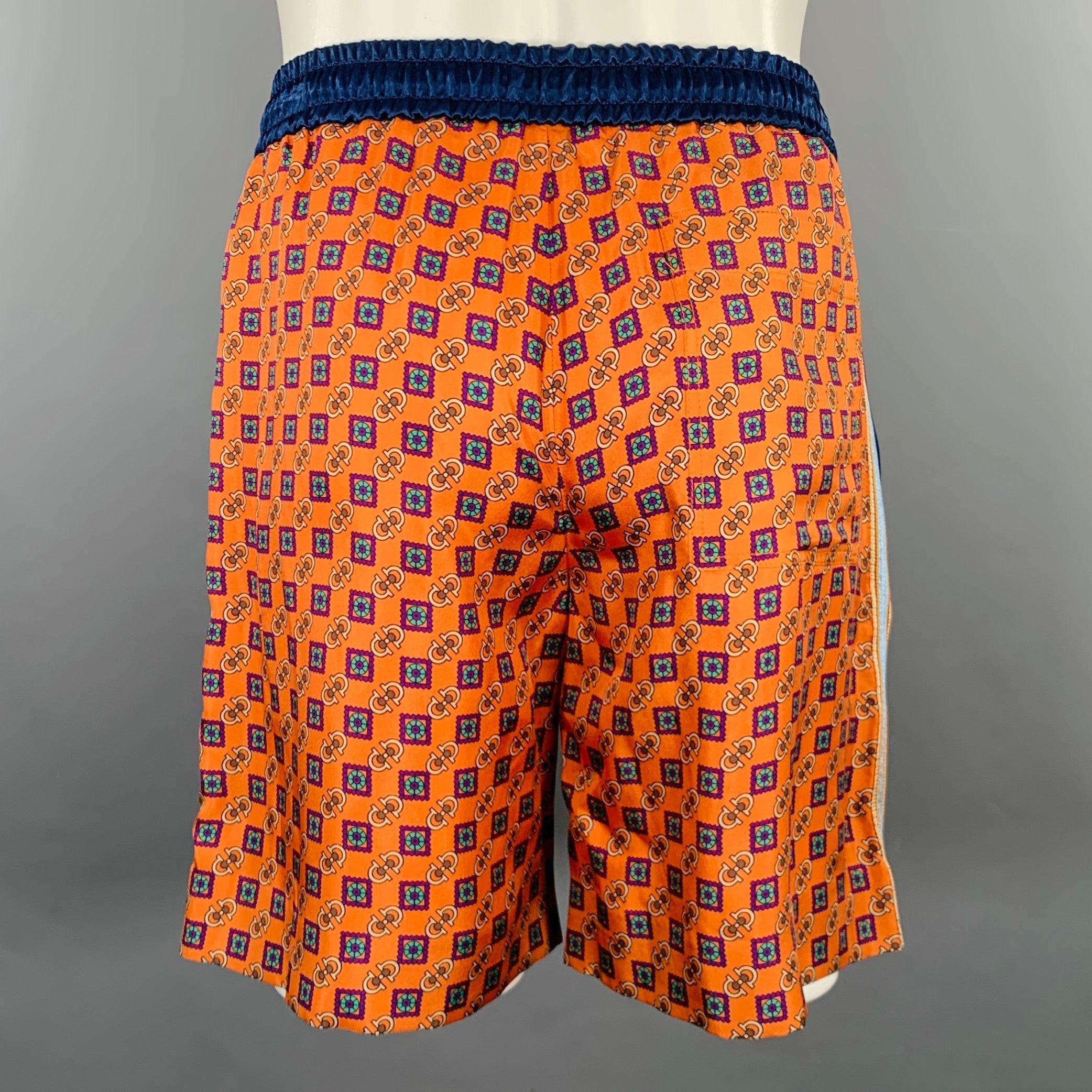Viola GUCCI Taglia 28 Blu Arancione Monogram Acetato Pantaloncini Joggers in vendita