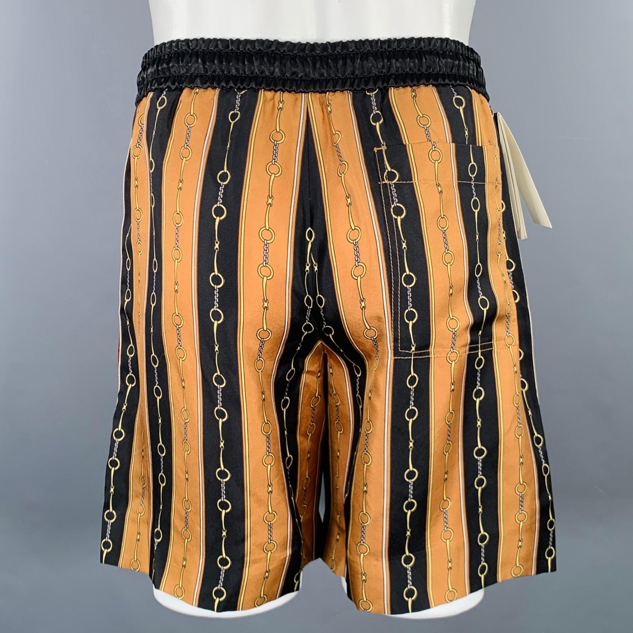 GUCCI Size 28 Gold Black Stripe Acetate Joggers Shorts In Excellent Condition For Sale In San Francisco, CA