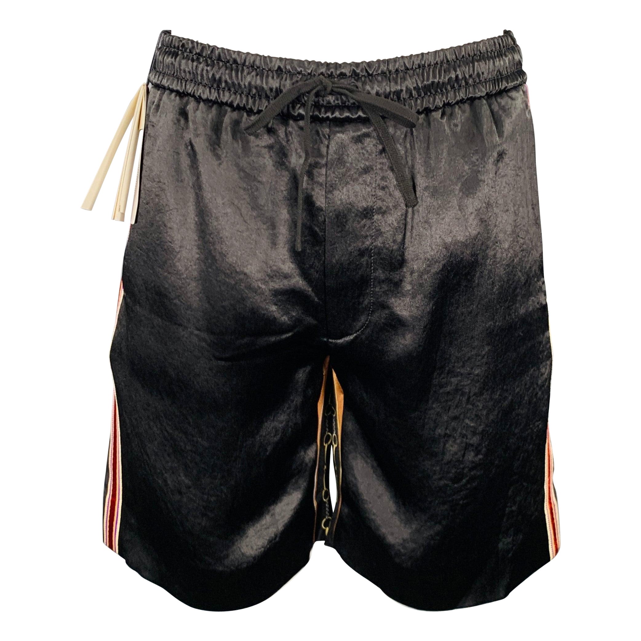 Short de jogging en acétate à rayures noires et dorées GUCCI Taille 28 en vente