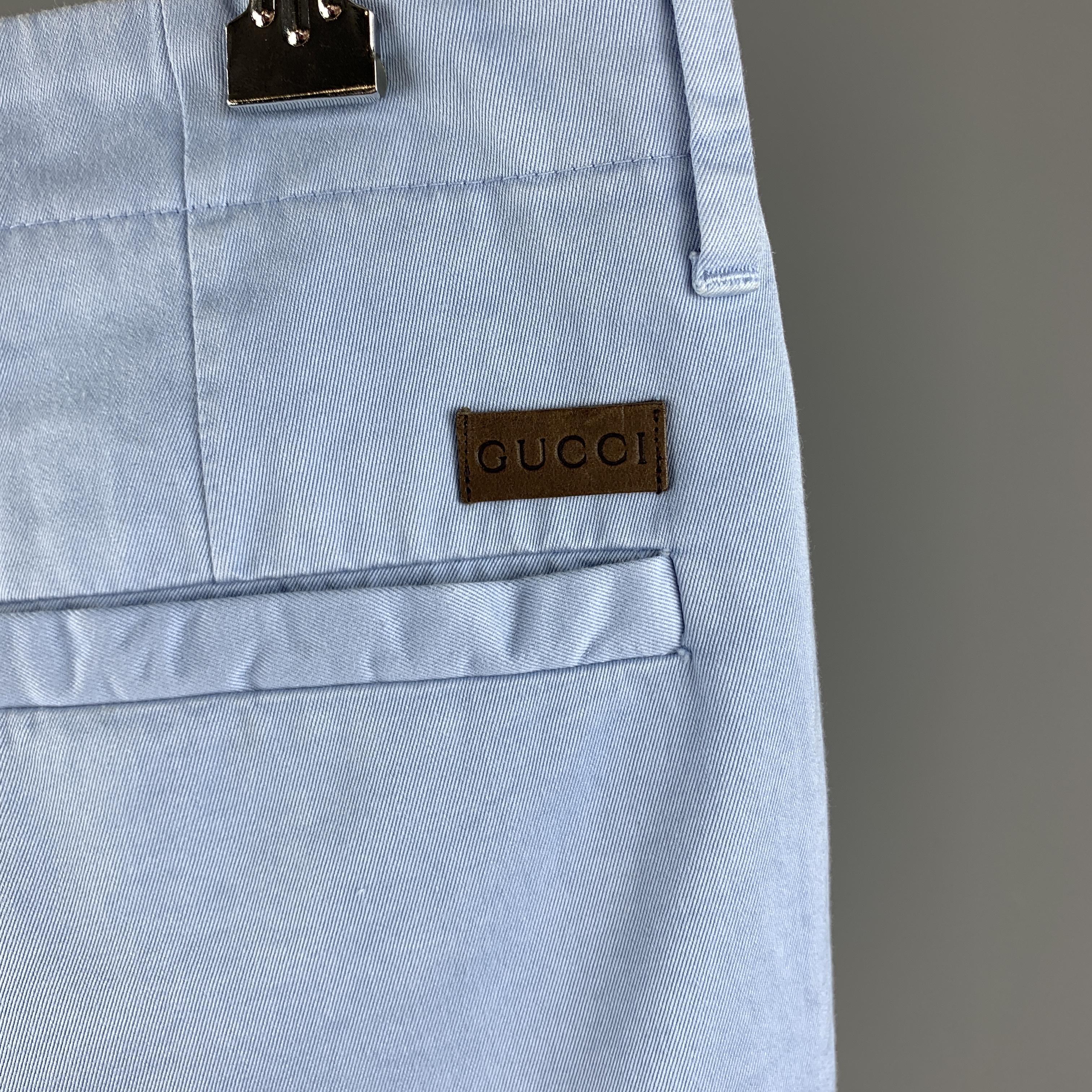 GUCCI Size 28 Light Blue Solid Cotton Button Fly Casual Pants In Good Condition In San Francisco, CA