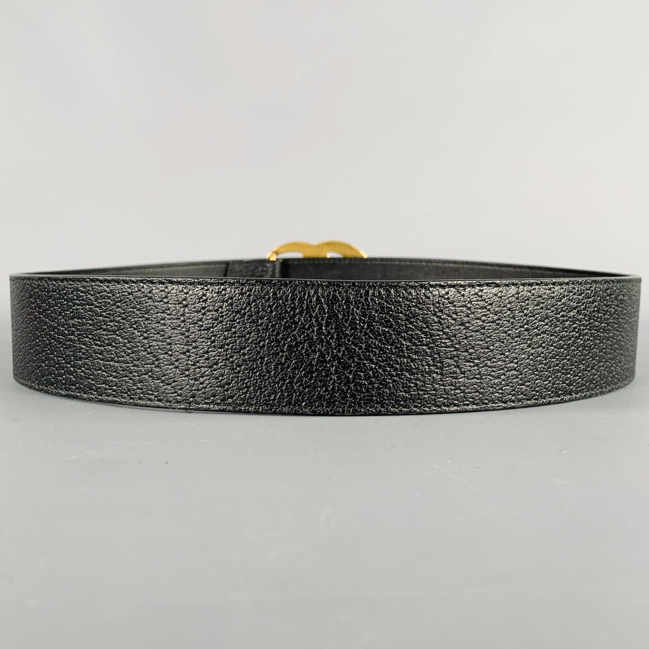 Men's GUCCI Size 30 Black Gold Monogram Leather Metal Belt