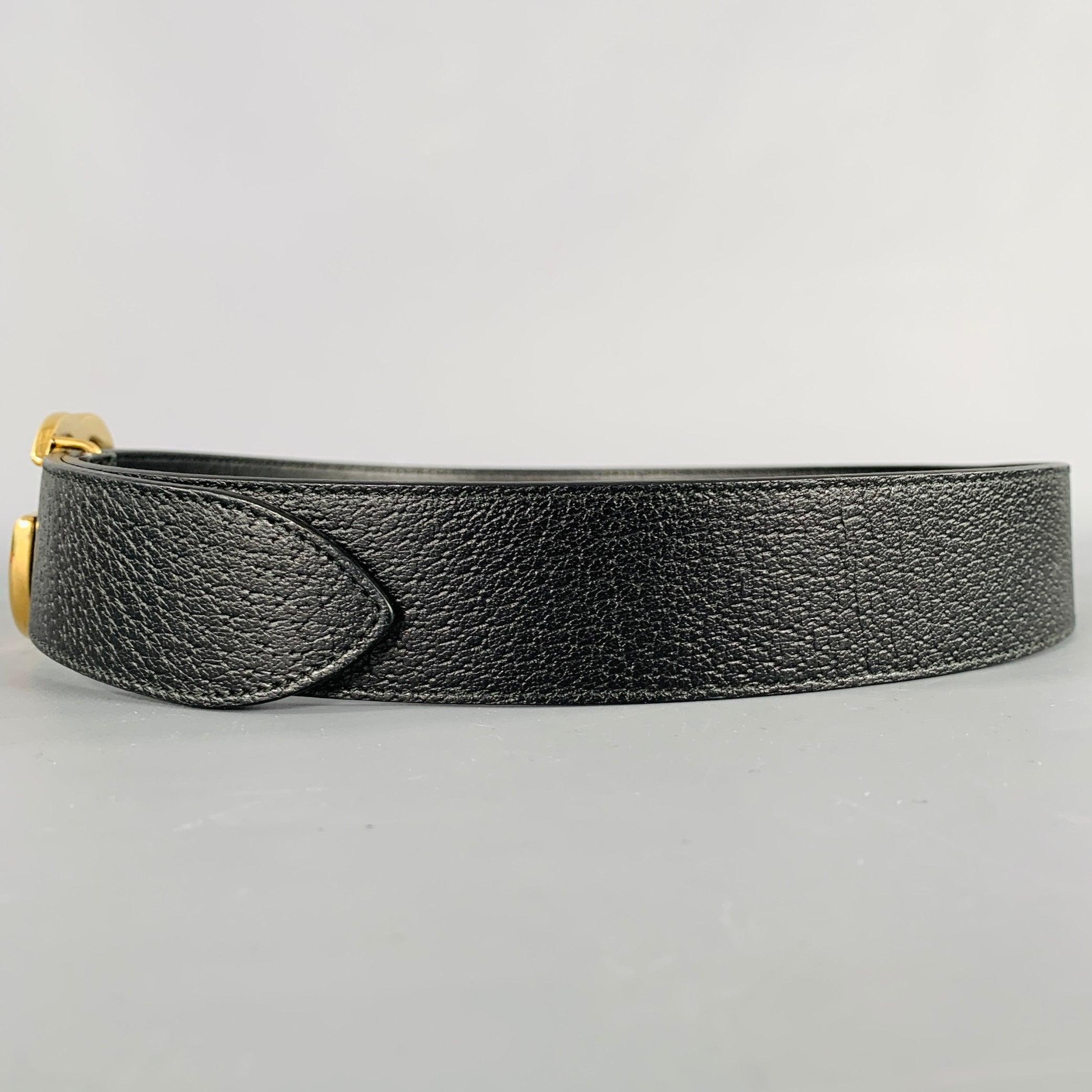 GUCCI Size 30 Black Gold Monogram Leather Metal Belt 1