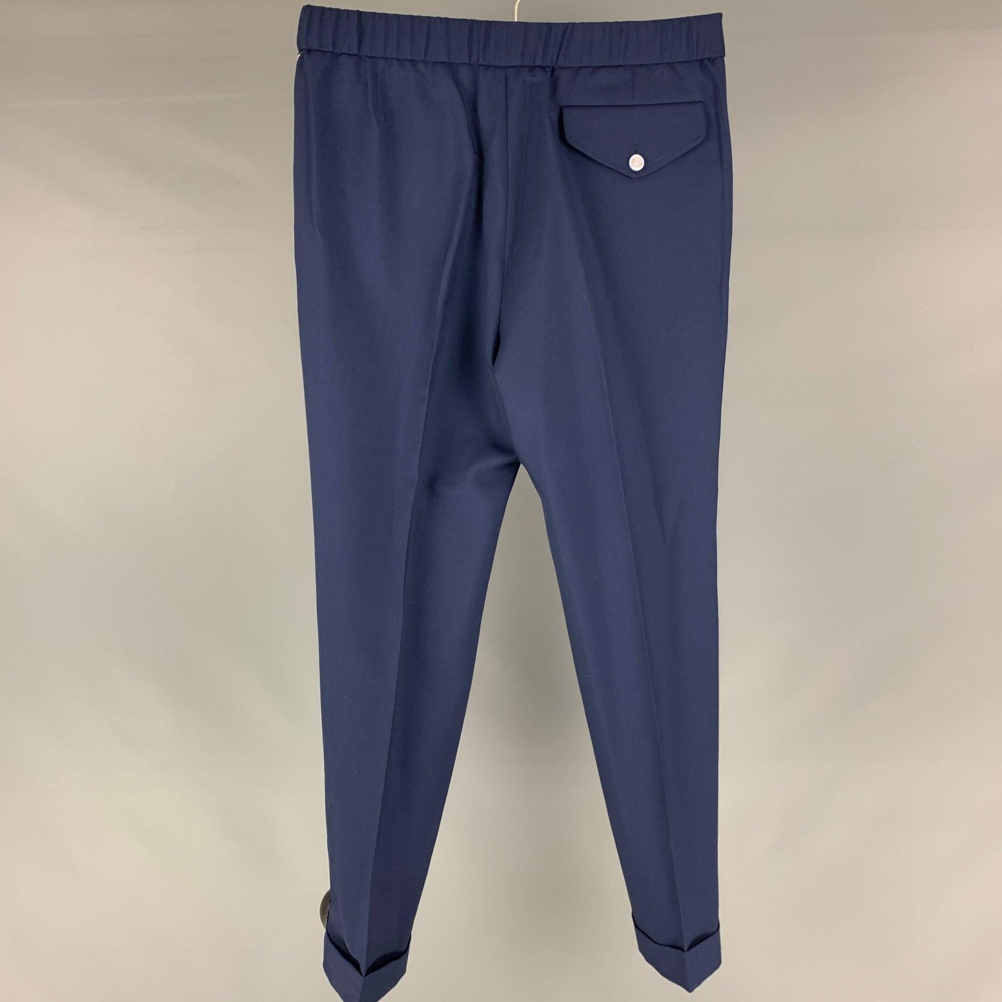 GUCCI Size 30 Blue Navy Solid Wool Mohair Elastic Waistband Casual Pants In Excellent Condition For Sale In San Francisco, CA