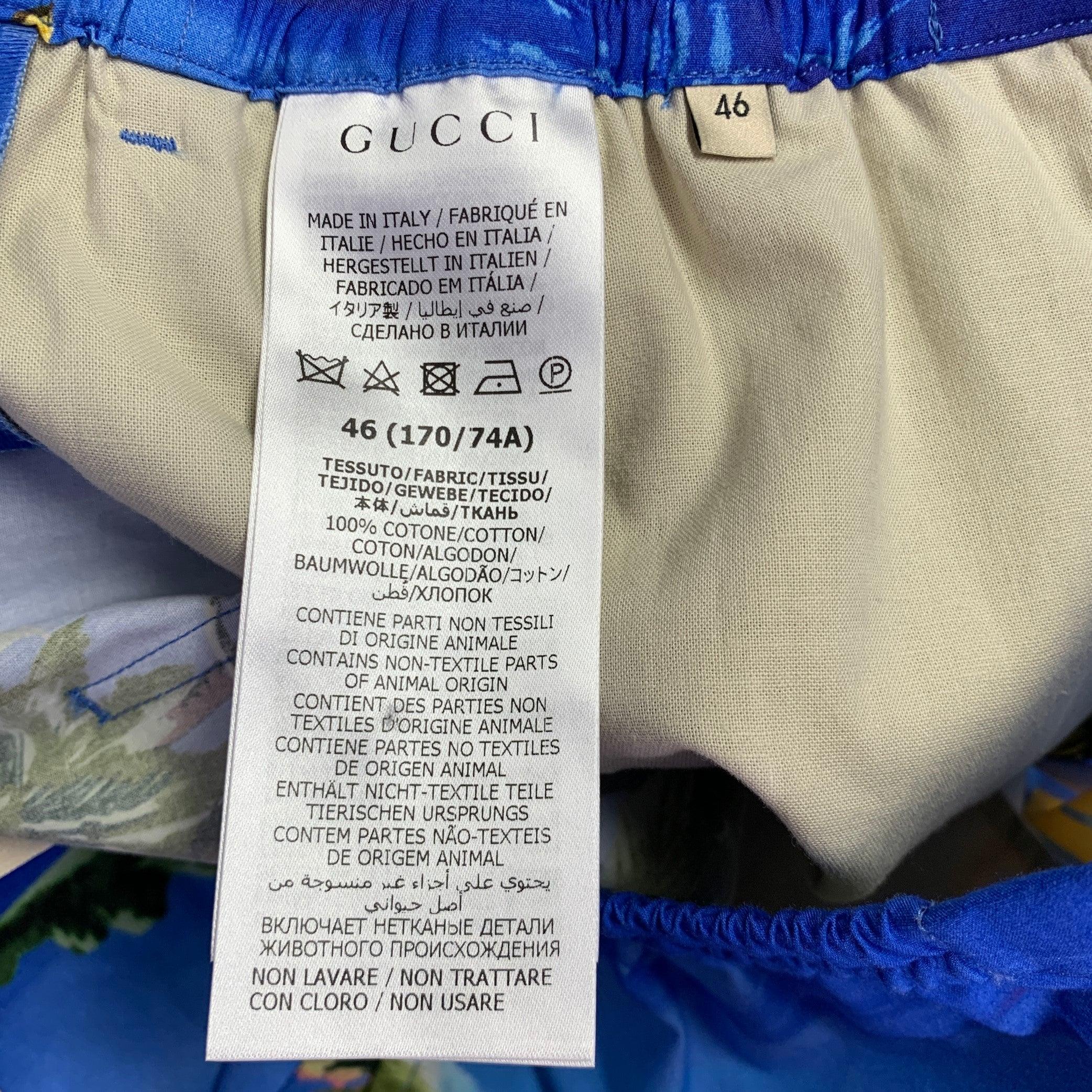 Men's GUCCI Size 30 Blue Yellow Hawaiian Cotton Bermuda Shorts For Sale