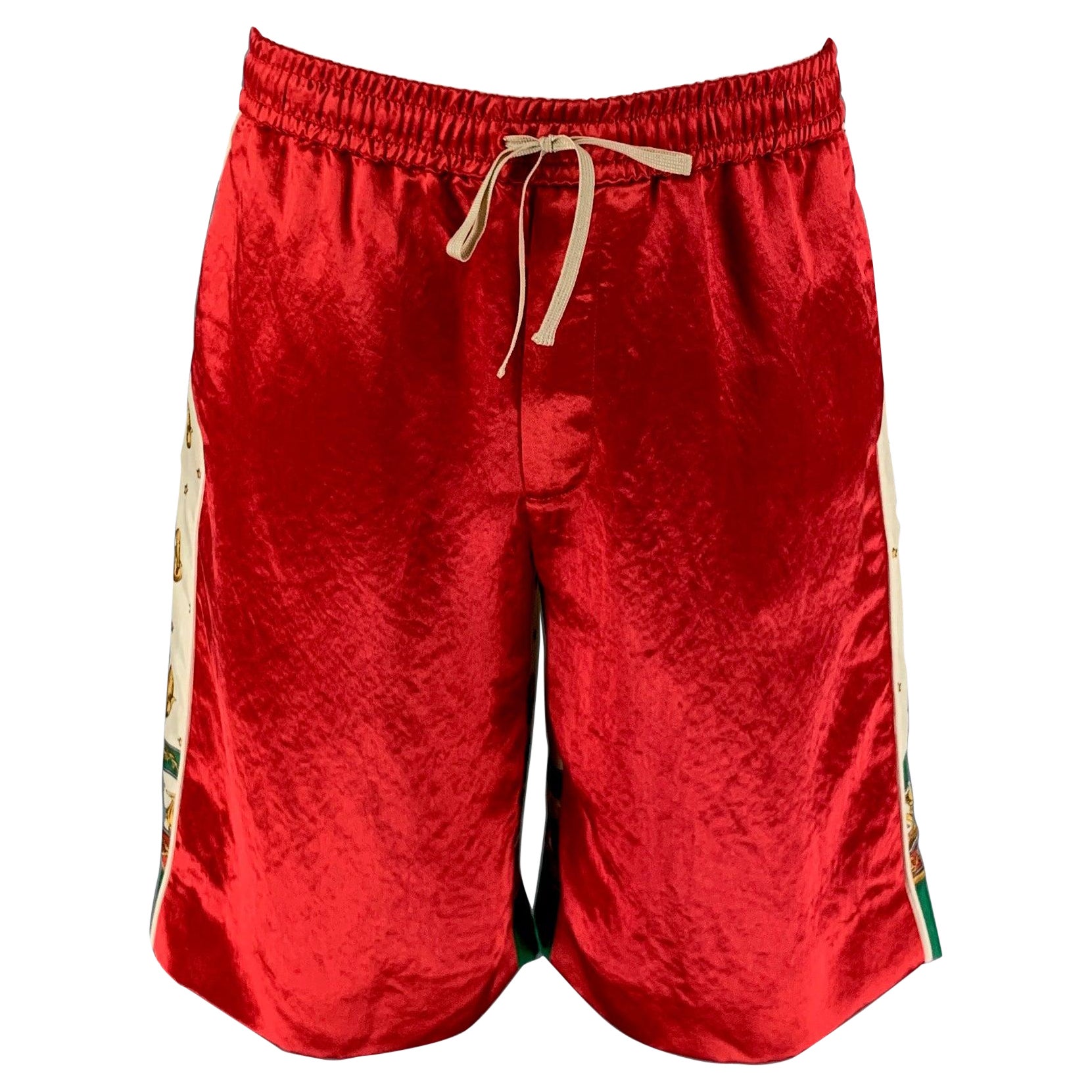 GUCCI Short en acétate graphique rouge beige, taille 30