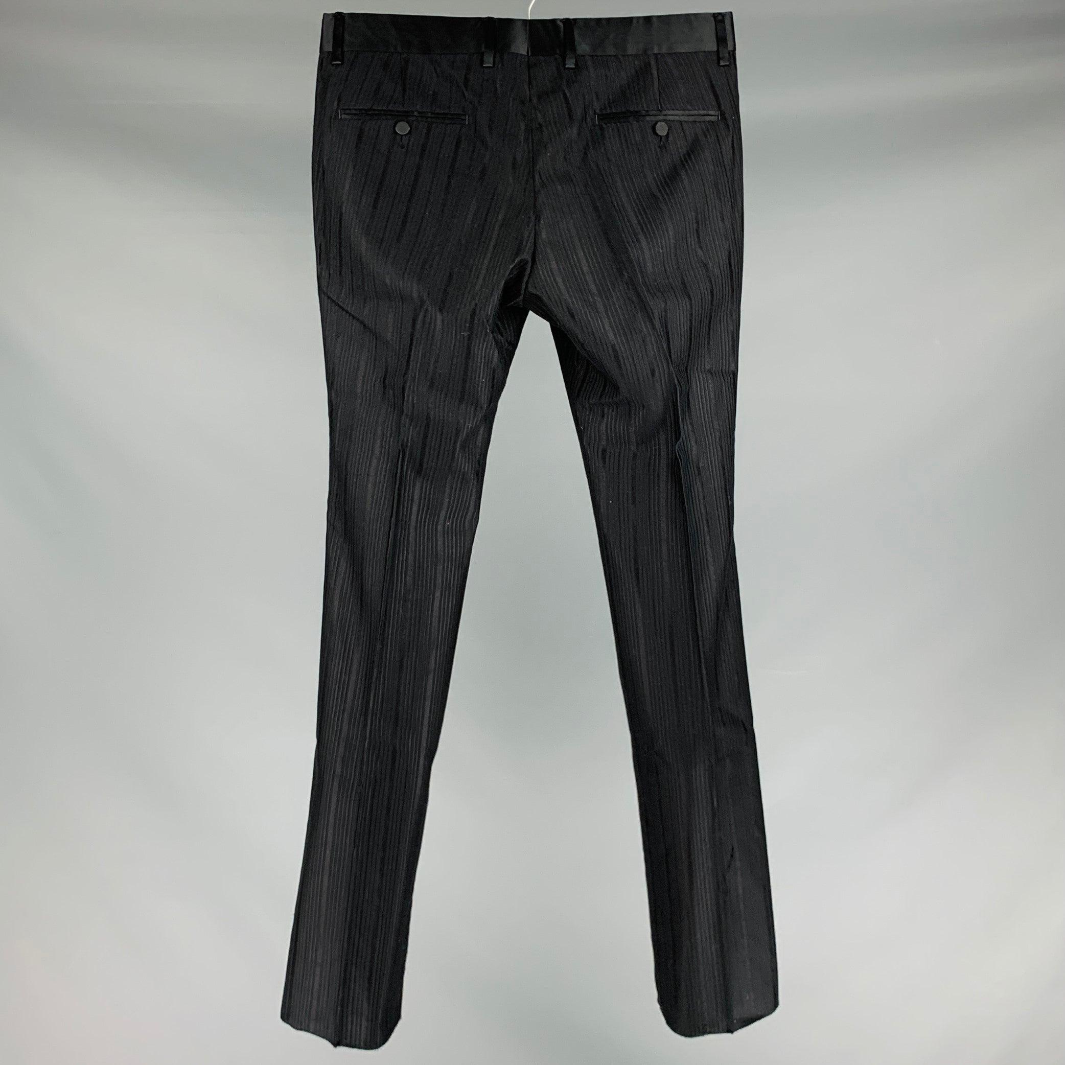 GUCCI Size 32 Black Stripe Cotton Silk Tuxedo Dress Pants In Excellent Condition In San Francisco, CA
