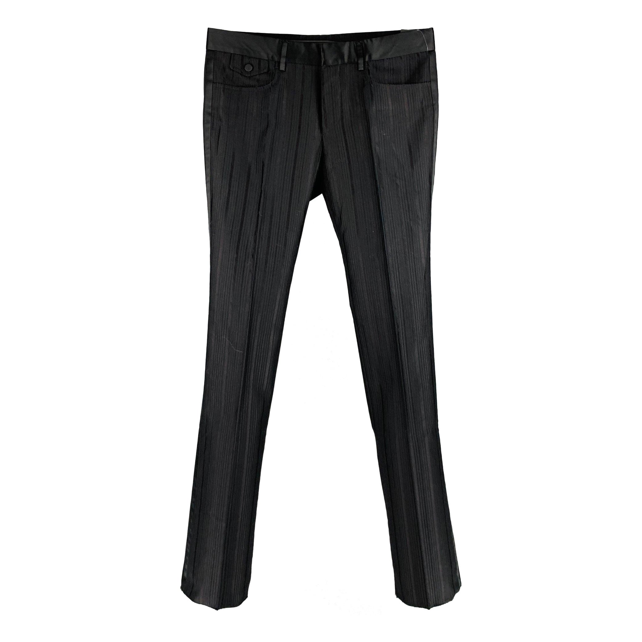 GUCCI Size 32 Black Stripe Cotton Silk Tuxedo Dress Pants