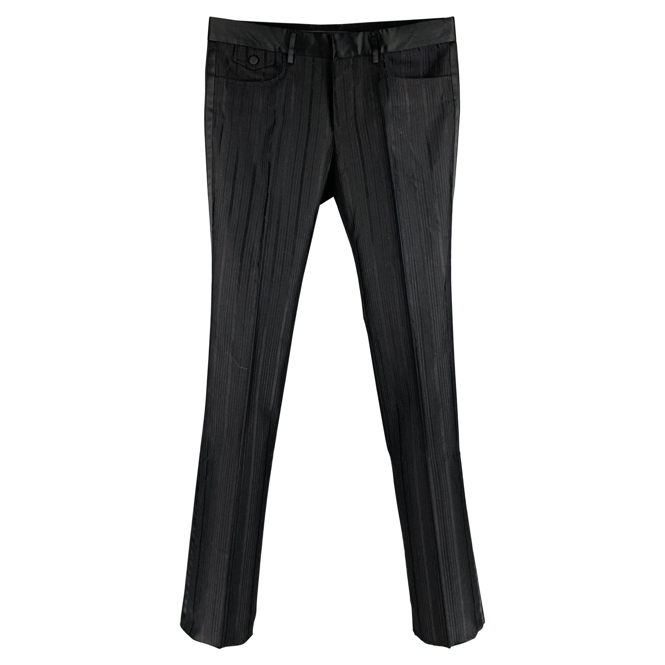 GUCCI Size 32 Black Stripe Cotton Silk Tuxedo Dress Pants