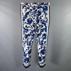 GUCCI Size 32 Blue White Floral Silk Elastic Waistband Casual Pants