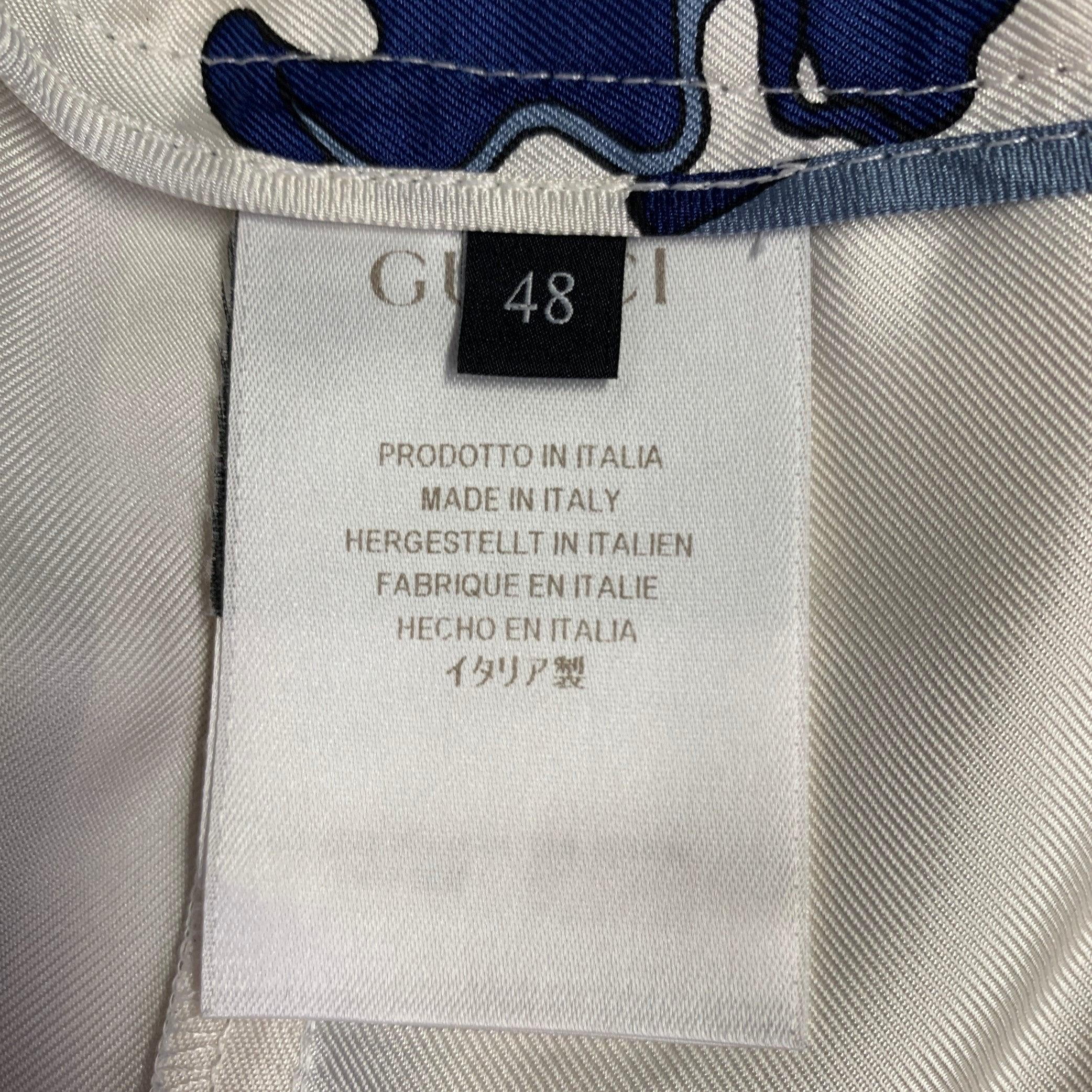 GUCCI Size 32 Blue White Floral Silk Elastic Waistband Casual Pants For Sale 1