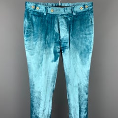 GUCCI Size 32 Light Blue Velvet Button Fly Dress Pants