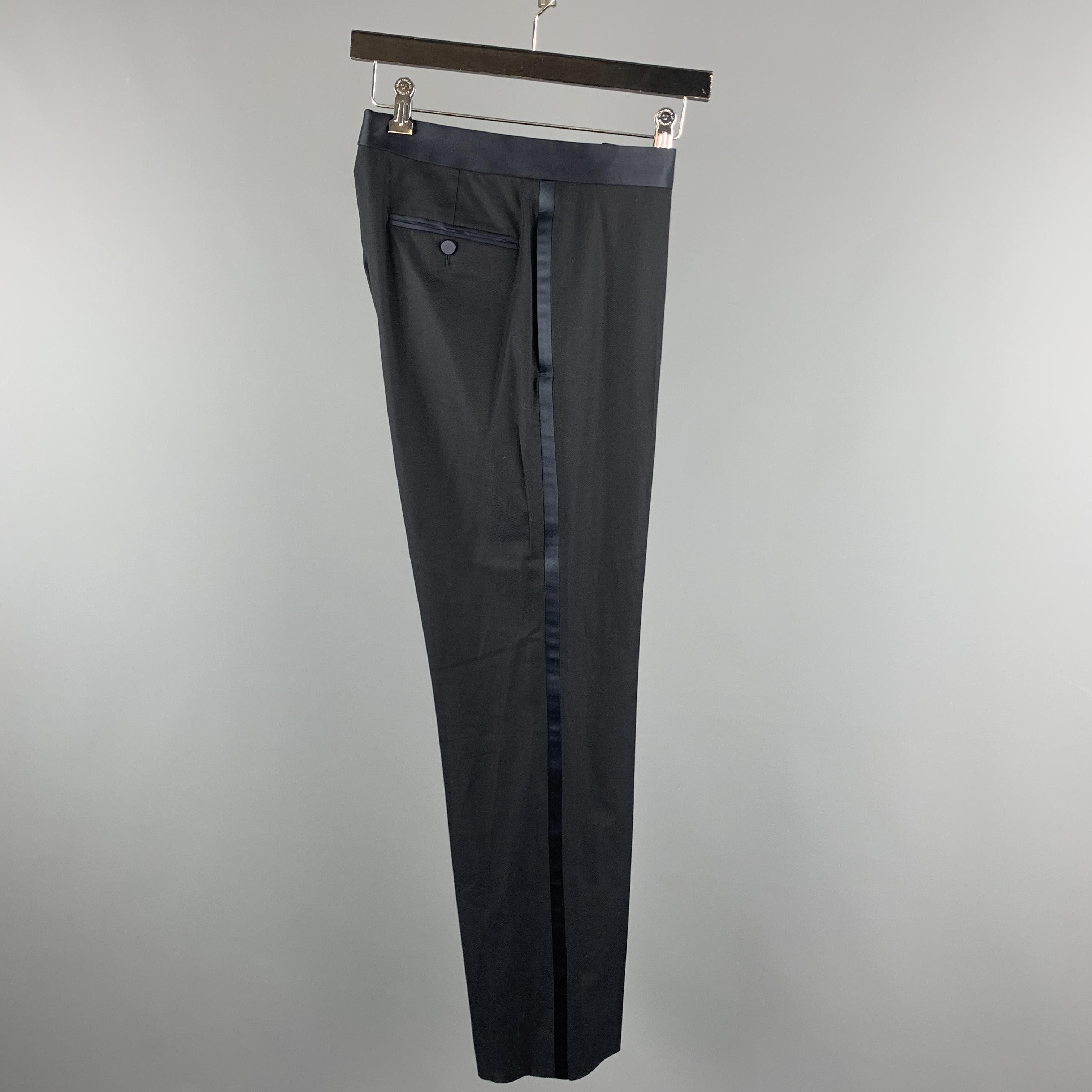 Men's GUCCI Size 32 Navy Solid Cotton Tuxedo Dress Pants