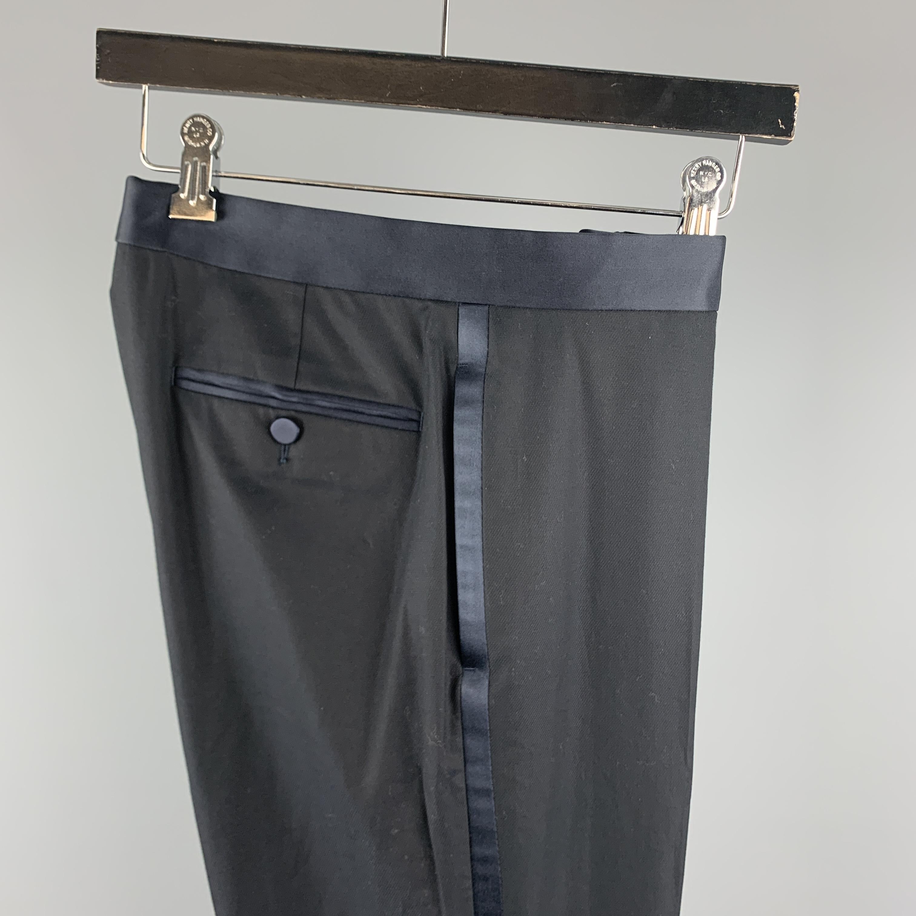 GUCCI Size 32 Navy Solid Cotton Tuxedo Dress Pants 1