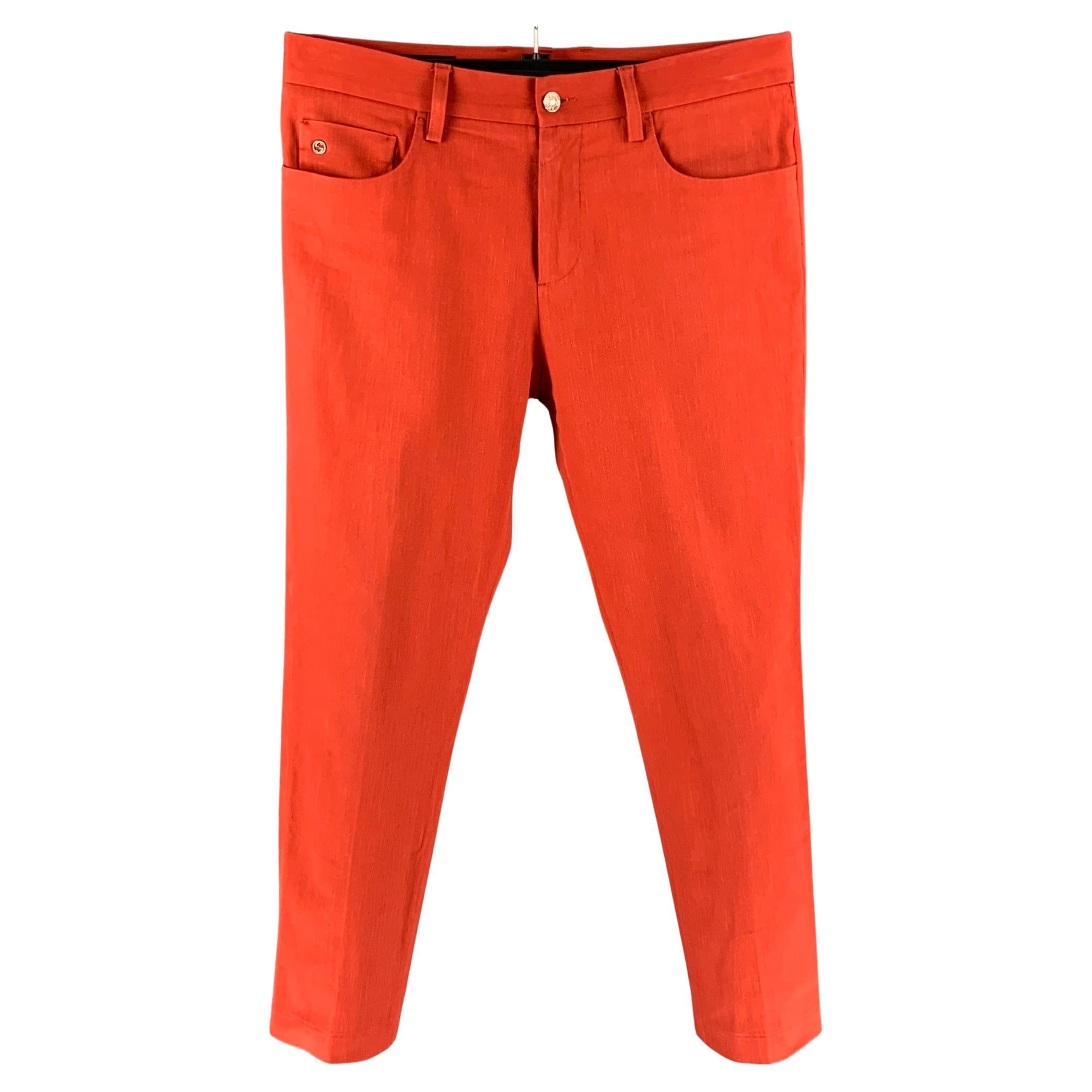 GUCCI Size 32 Orange Cotton / Polyamide Straight Jeans at 1stDibs