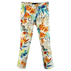 GUCCI Size 32 White Multi-Color Floral Cotton Straight Casual Pants