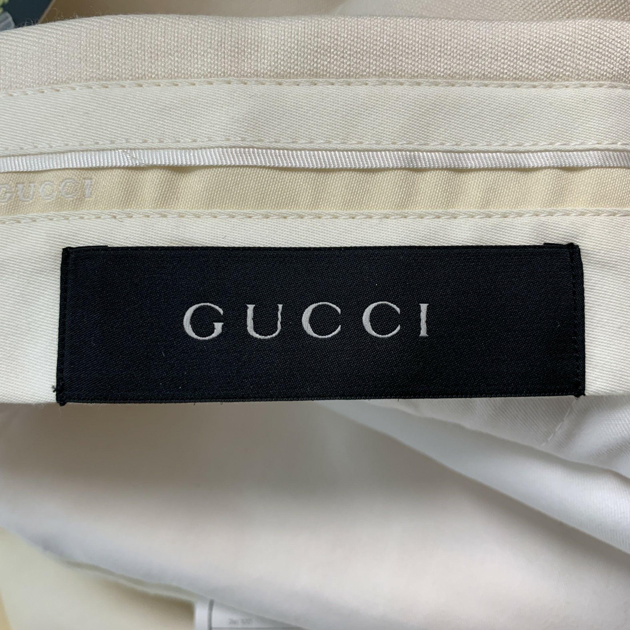 GUCCI Size 34 Beige Solid Wool  Silk Zip Fly Dress Pants For Sale 2