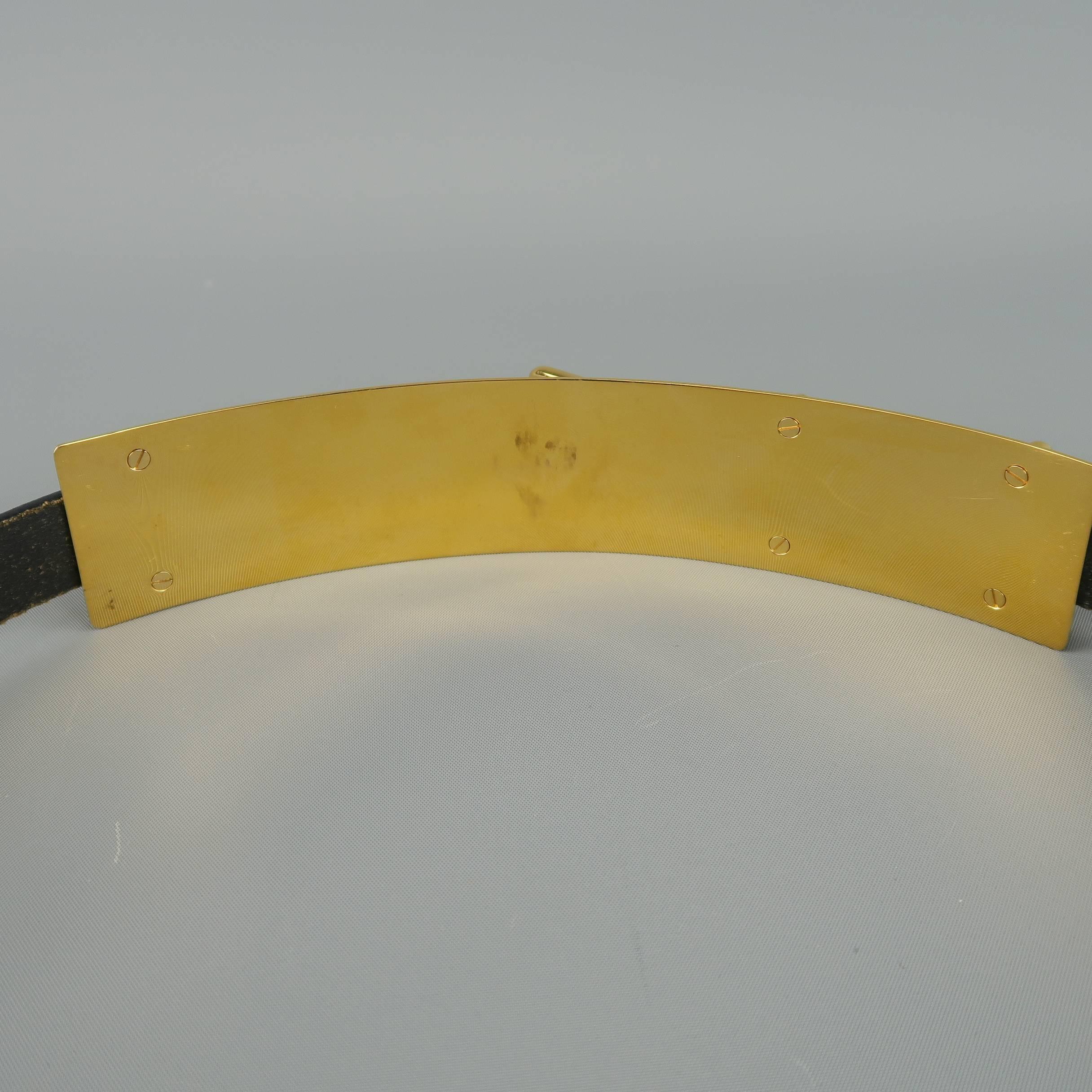 Gucci Black Leather Gold Metal Plate Buckle Belt 3