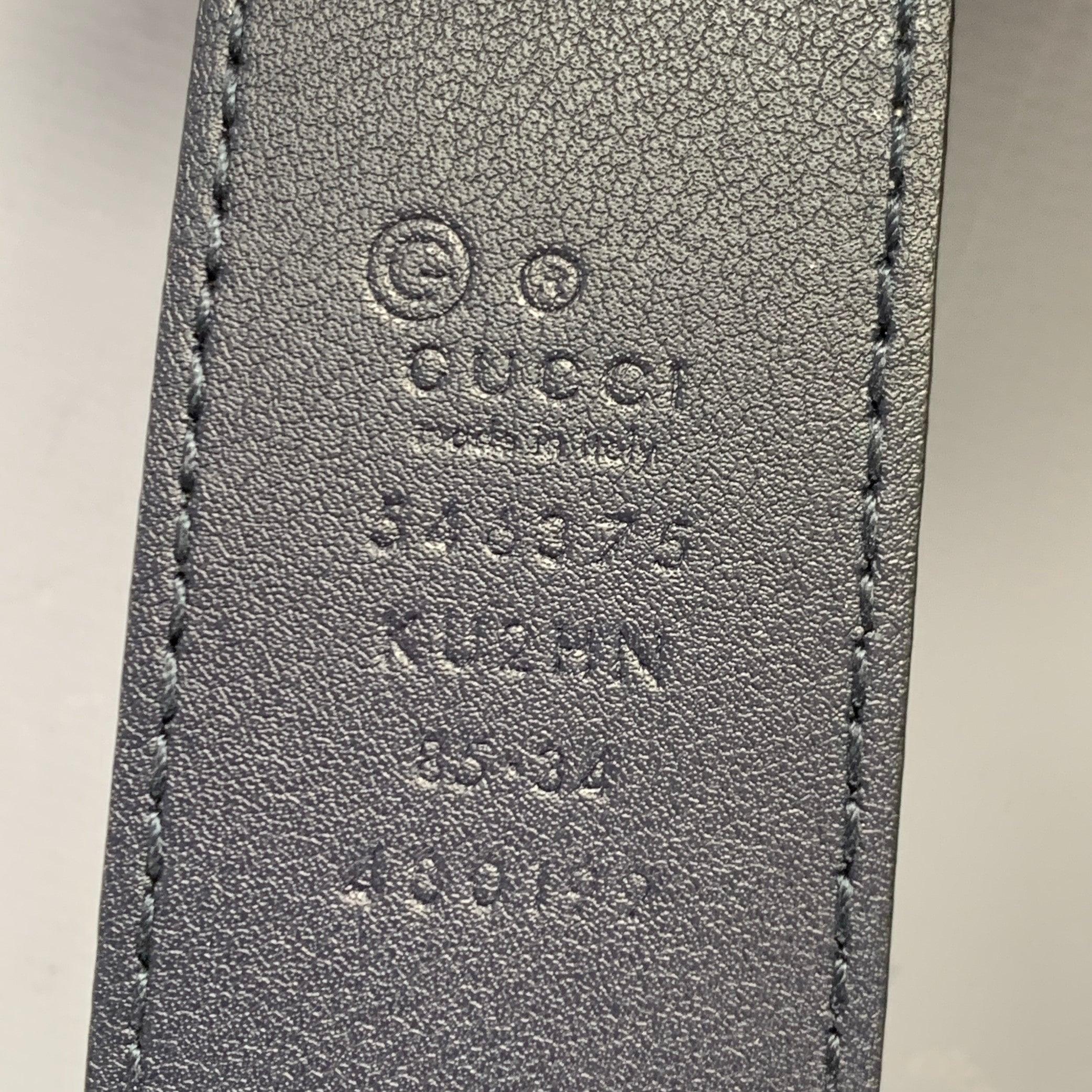 GUCCI Size 34 Blue Grey Floral Canvas Belt For Sale 1