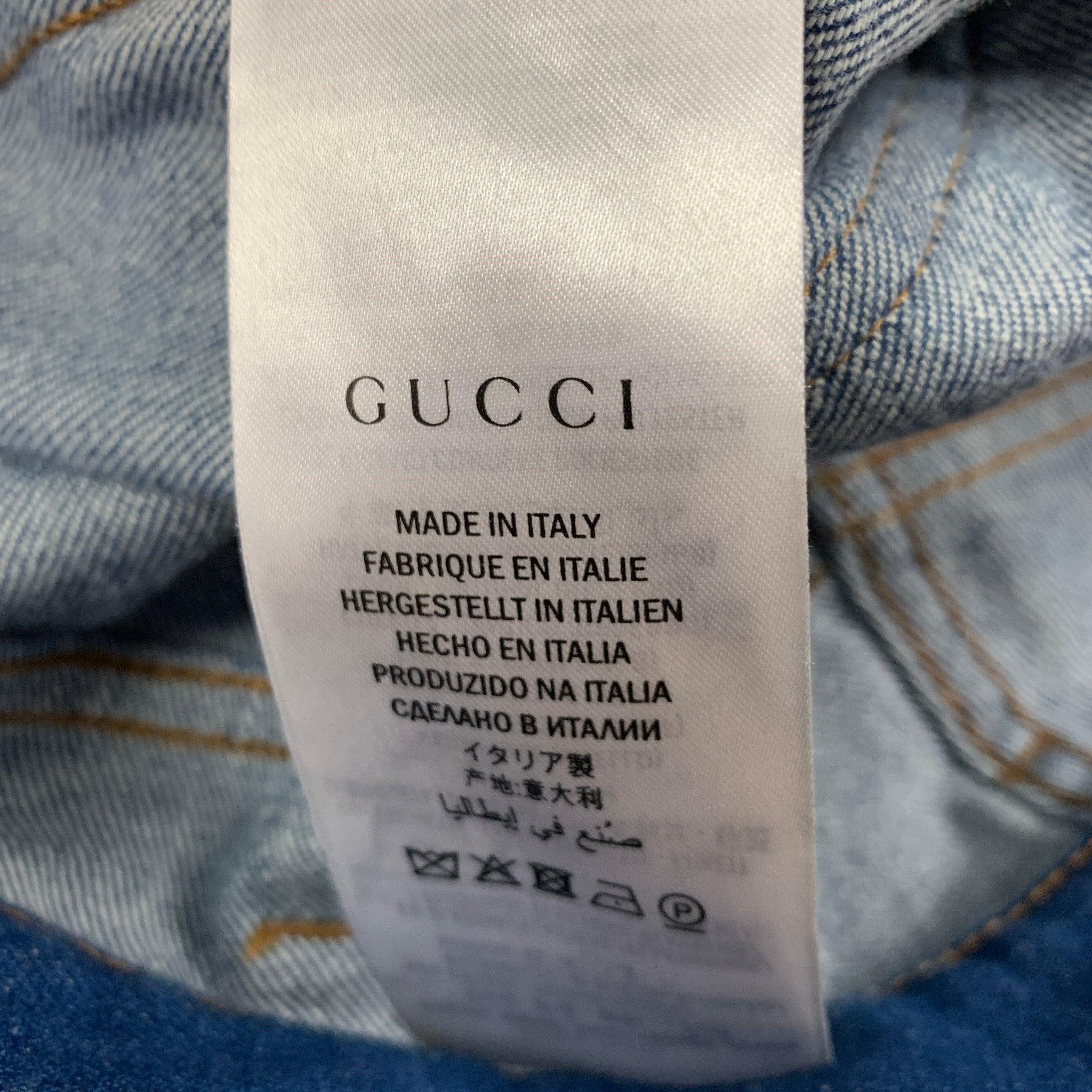 Blaue Denim-Jeans mit mehrfarbiger Stickerei von GUCCI in gerader Größe 34 im Angebot 2
