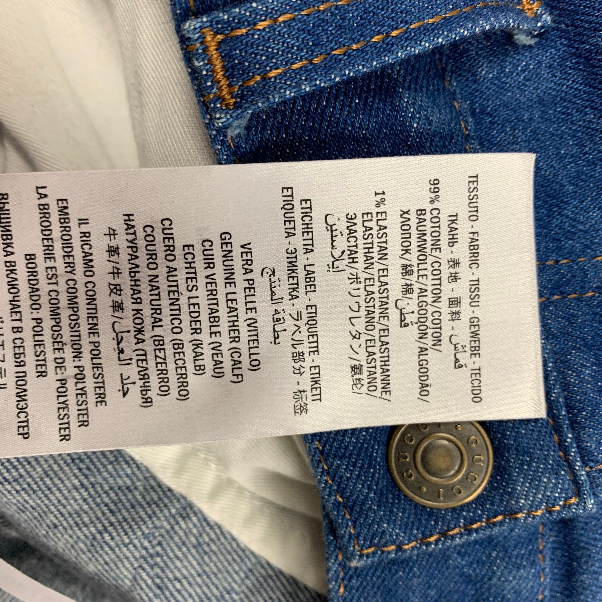 Blaue Denim-Jeans mit mehrfarbiger Stickerei von GUCCI in gerader Größe 34 im Angebot 3