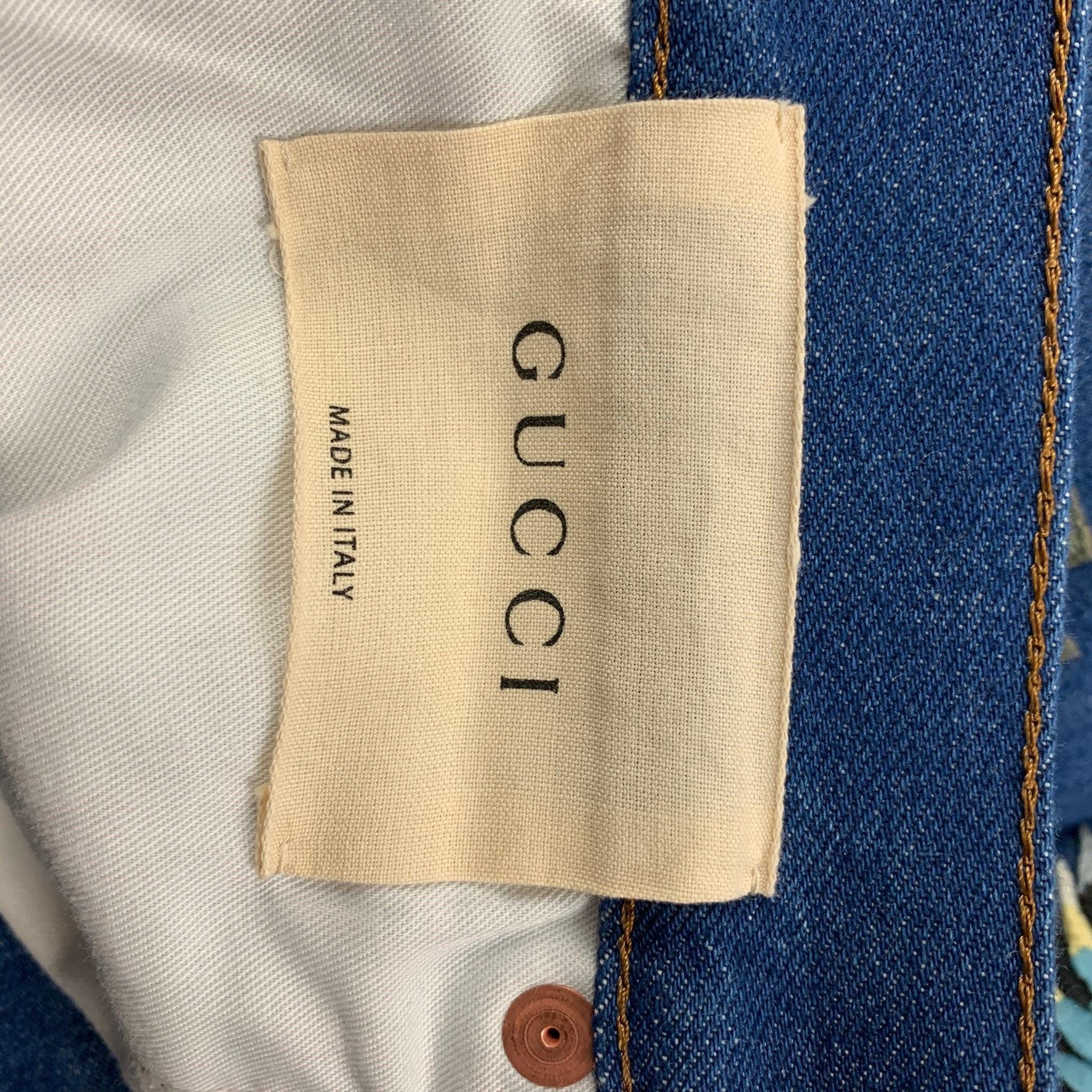 Blaue Denim-Jeans mit mehrfarbiger Stickerei von GUCCI in gerader Größe 34 im Angebot 4