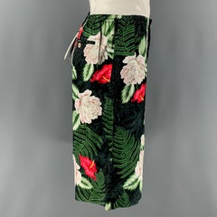 GUCCI Size 34 Green Black Floral Viscose Silk Joggers Shorts