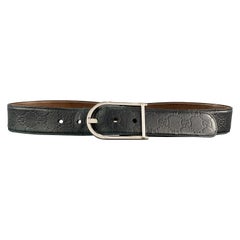 GUCCI Size 34 Monogram Black Leather Silver Tone D Buckle Belt