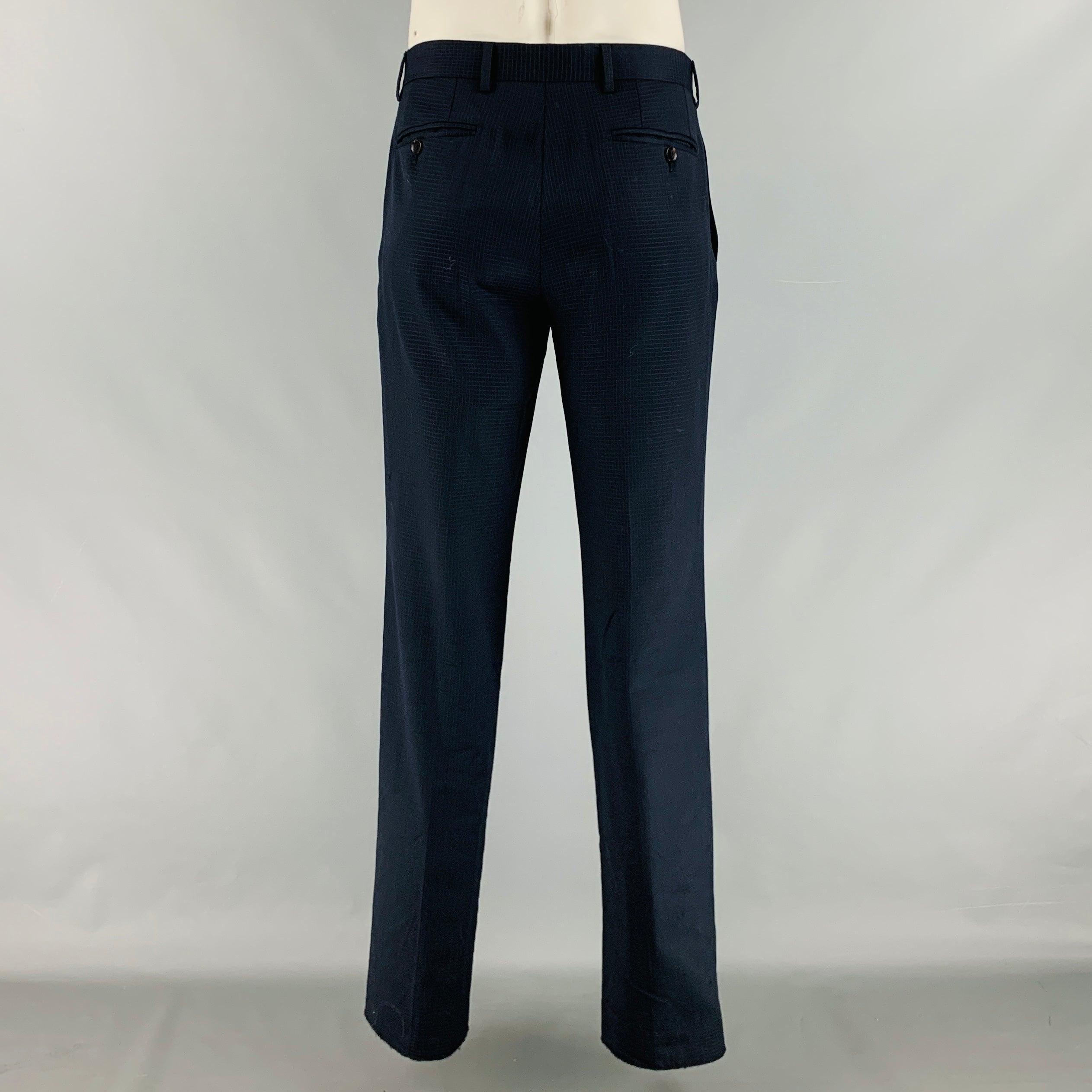 GUCCI, pantalon décontracté en laine texturée bleu marine, taille 34 Bon état - En vente à San Francisco, CA