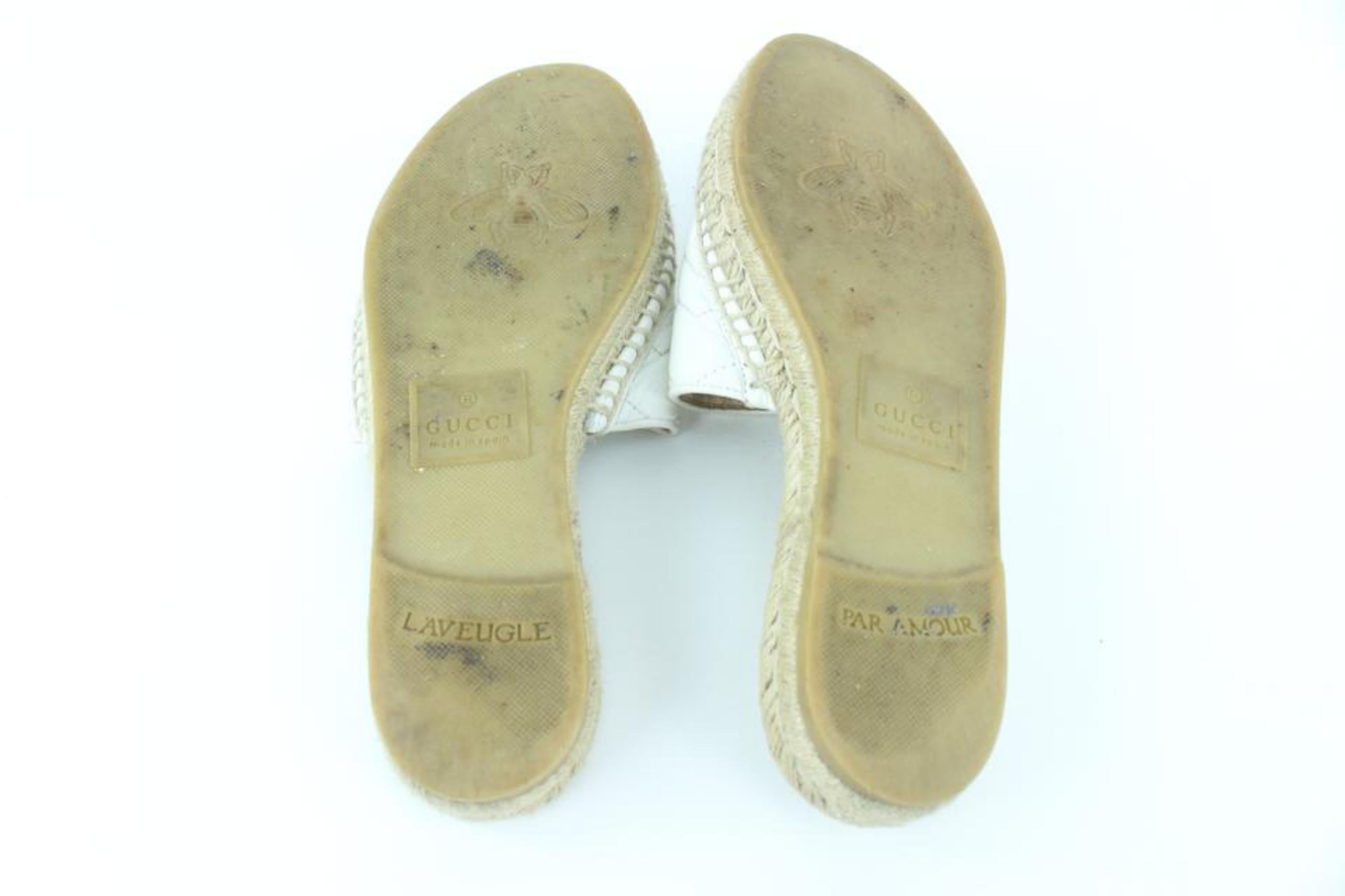 Gucci Size 35 573028 White Marmont Charlotte Espadrille Slide Sandals 112g25 For Sale 4