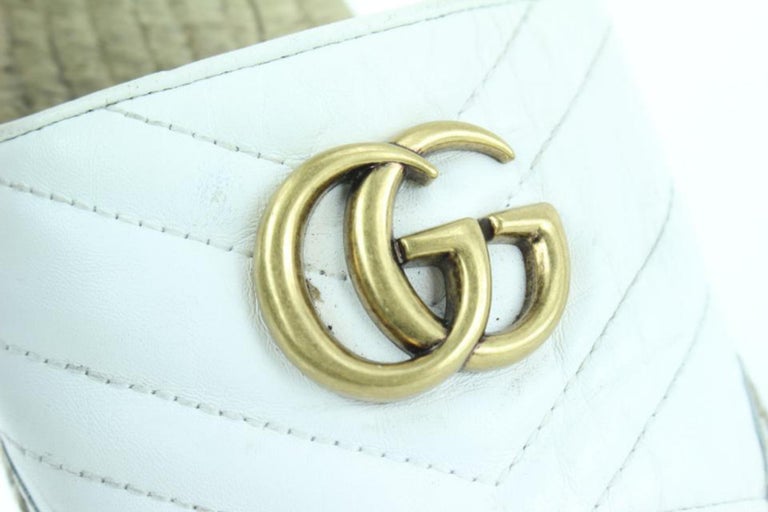 new GUCCI Charlotte Matelasse gold GG logo platform espadrille jute mule  EU38.5