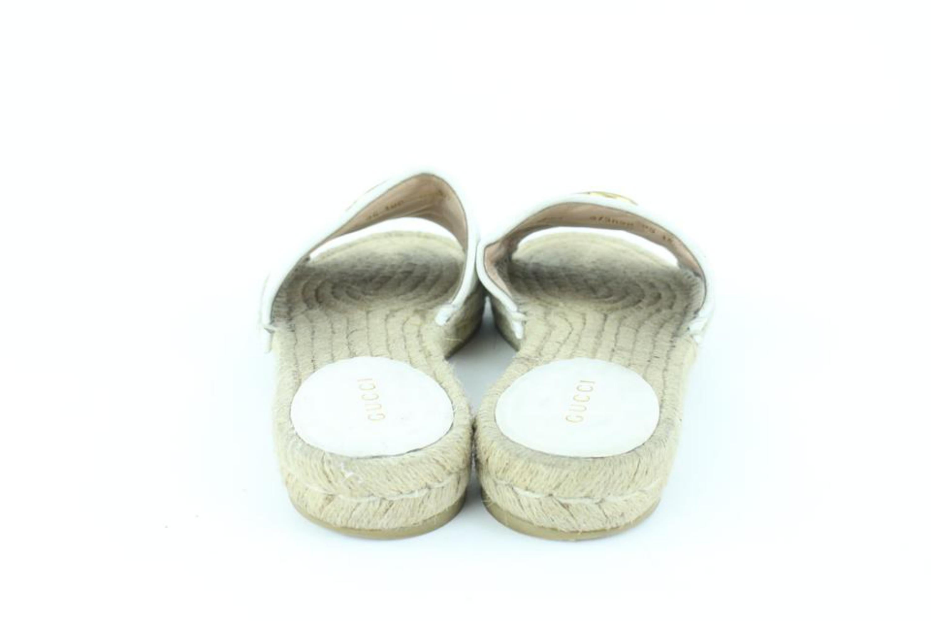 Women's Gucci Size 35 573028 White Marmont Charlotte Espadrille Slide Sandals 112g25 For Sale