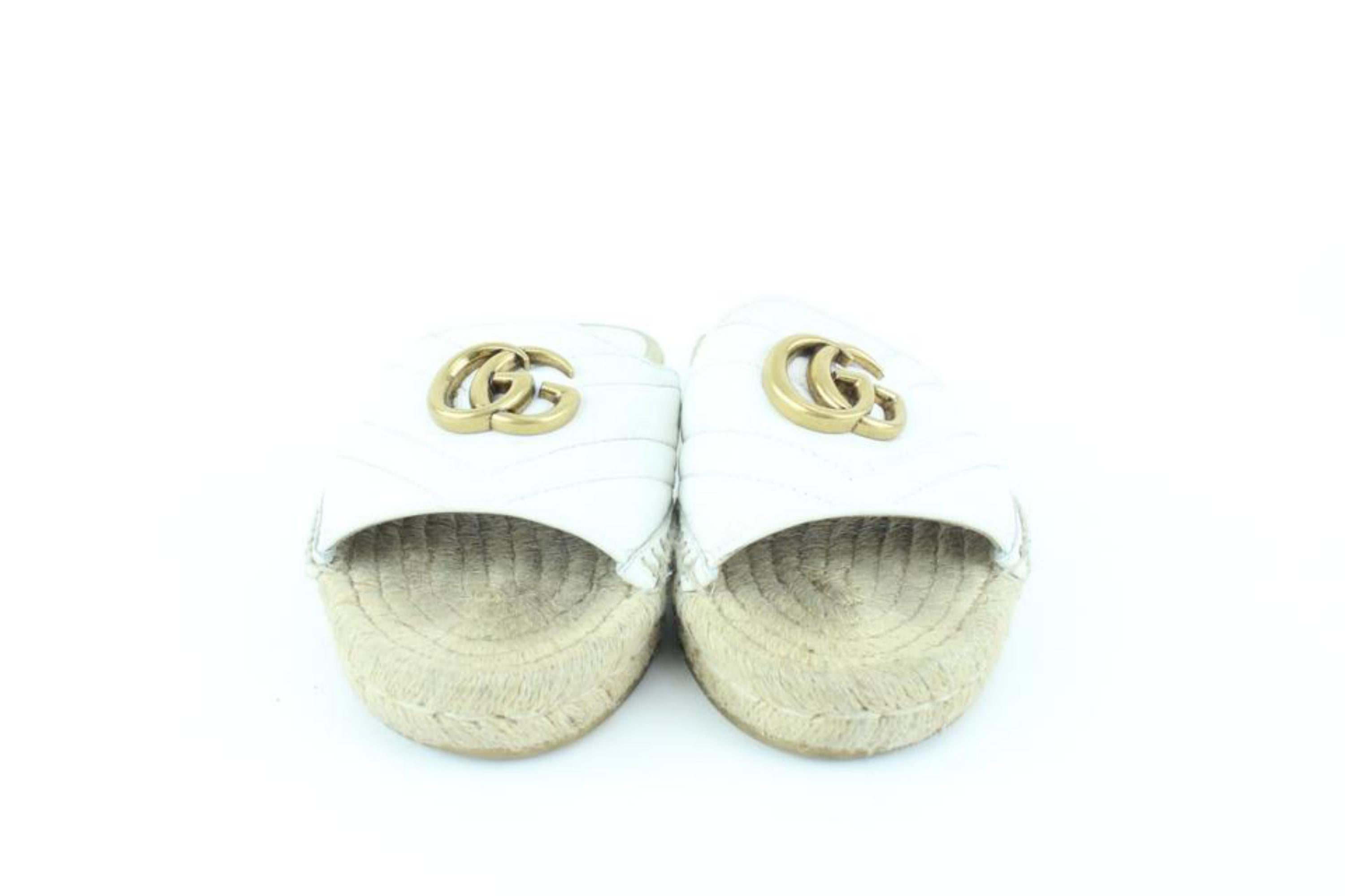 Gucci Size 35 573028 White Marmont Charlotte Espadrille Slide Sandals 112g25 For Sale 1