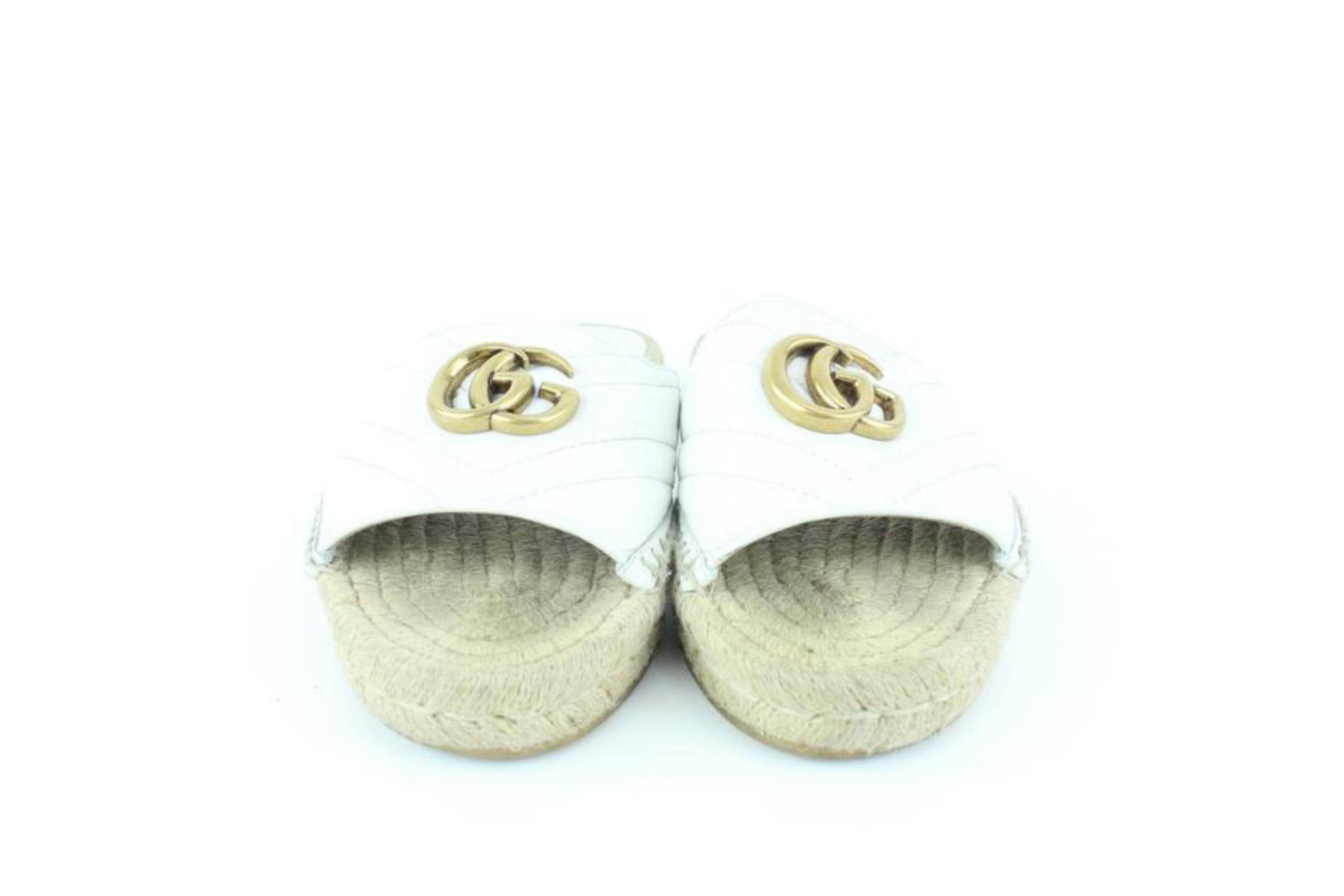 Gucci Size 35 573028 White Marmont Charlotte Espadrille Slide Sandals 112g25 1