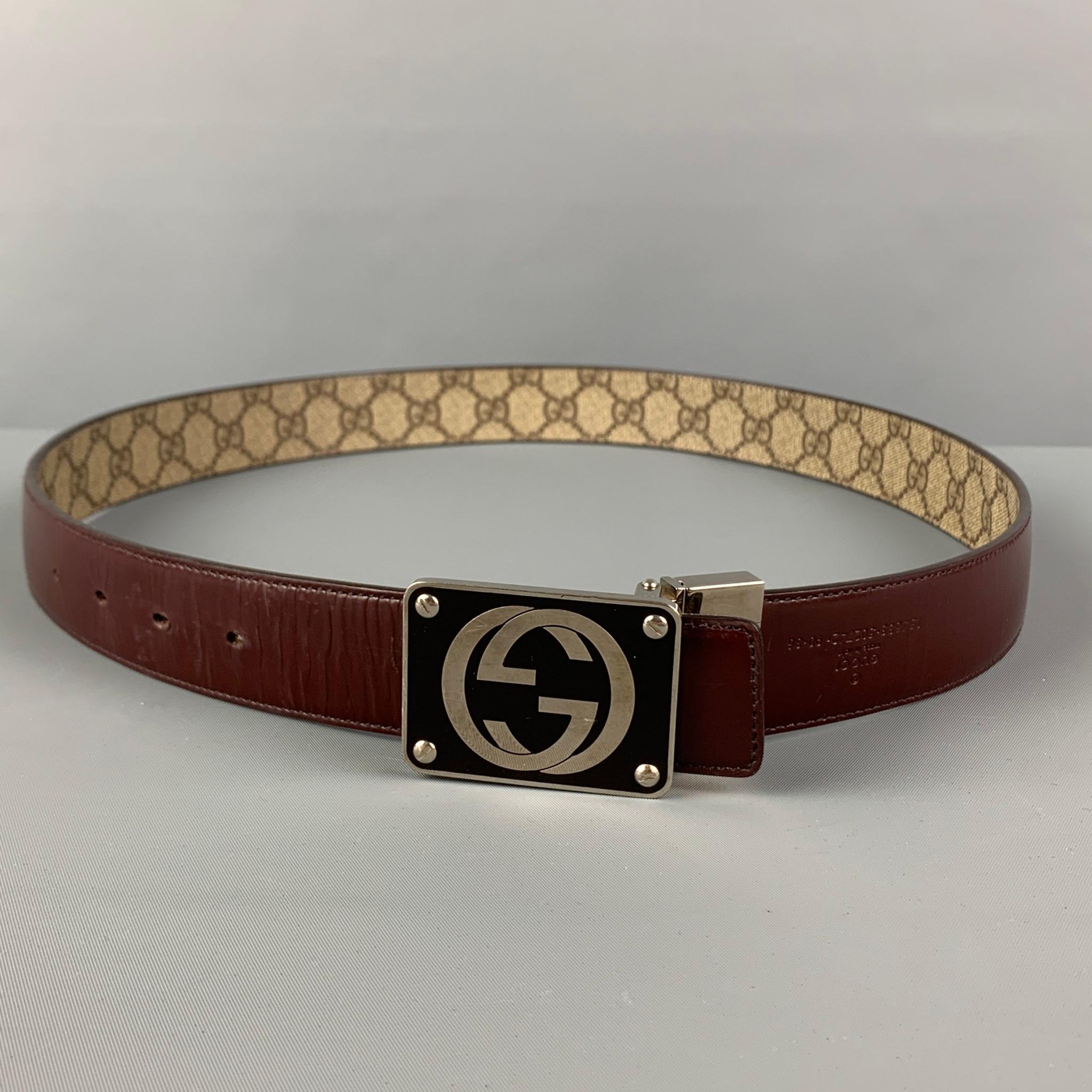 GUCCI Size 36 Beige Brown Guccisima Logo Leather Coated Canvas Reversible Belt In Good Condition In San Francisco, CA