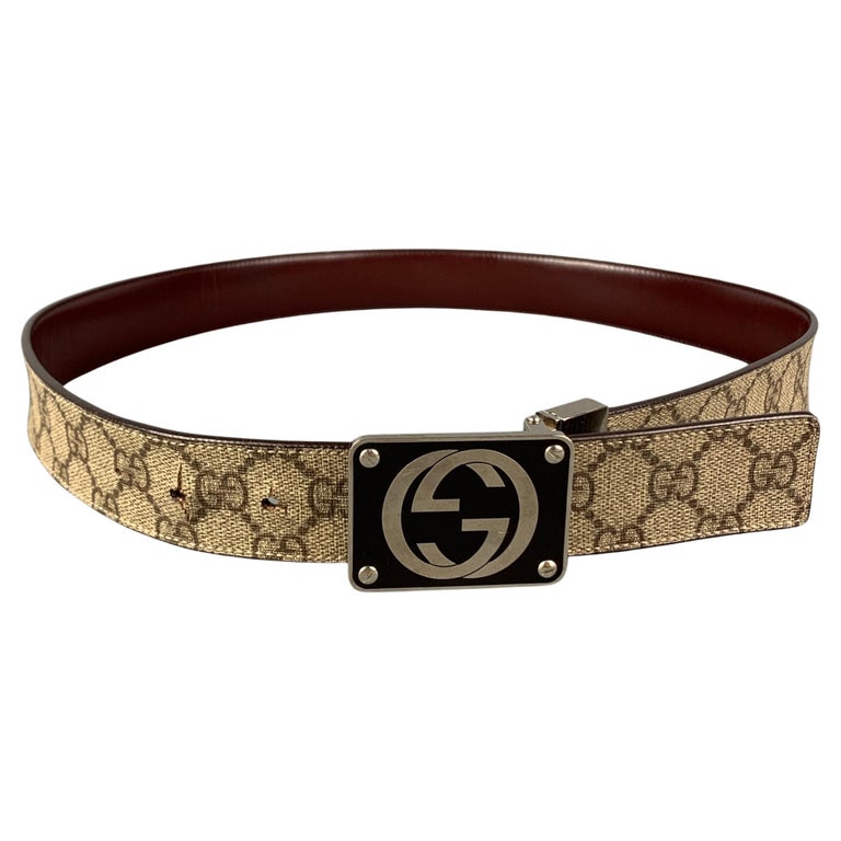 GUCCI Size 36 Beige Brown Guccisima Logo Leather Coated Canvas Reversible  Belt For Sale at 1stDibs